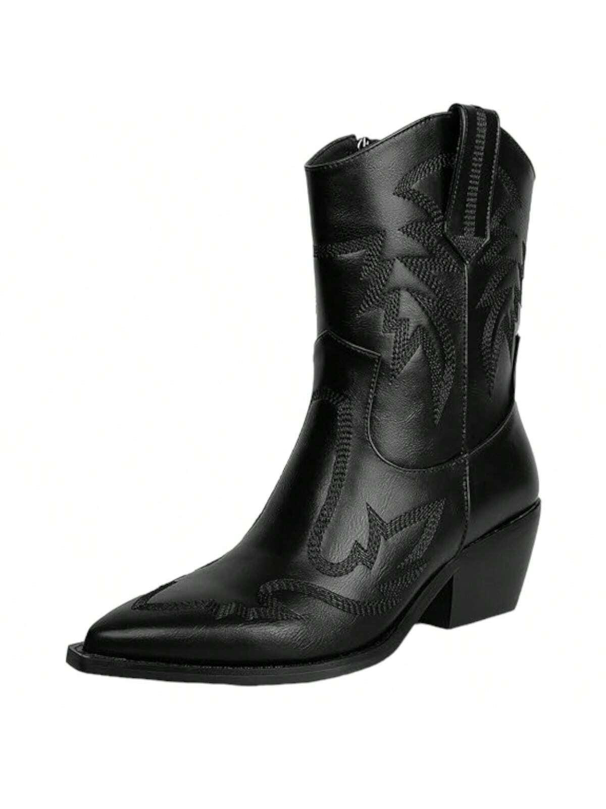 Women's Cowboy Boots With Side Zippers And Block Heels