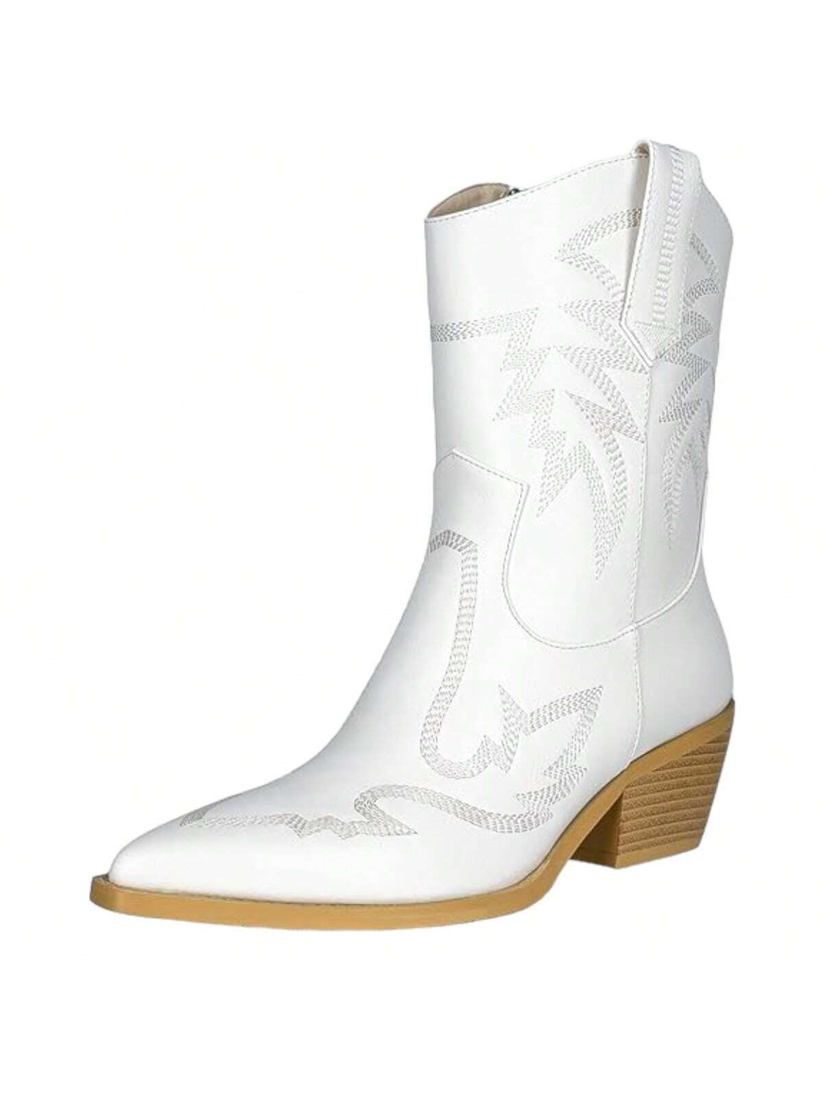 Women's Cowboy Boots With Side Zippers And Block Heels