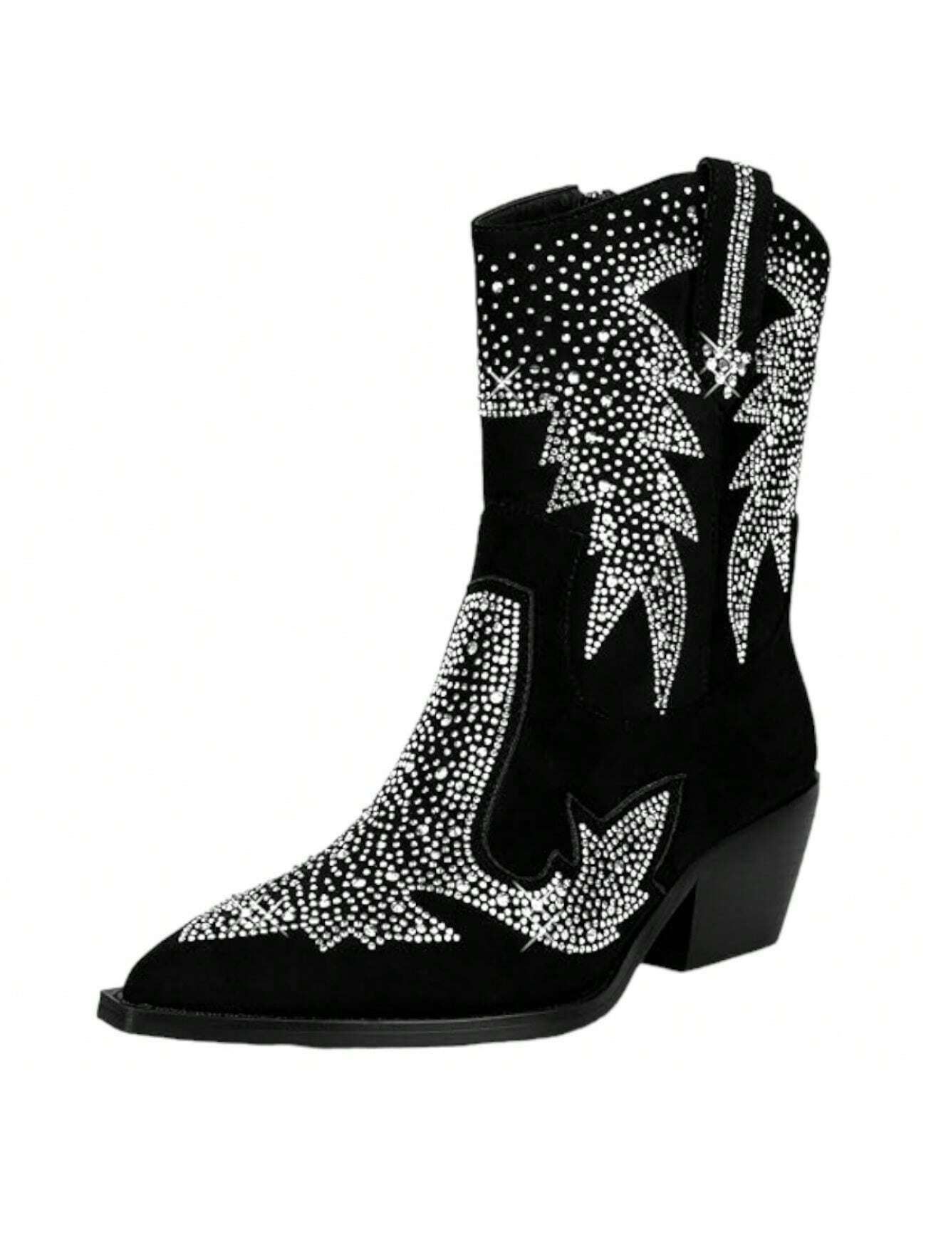 Women's Cowboy Boots With Side Zippers And Block Heels