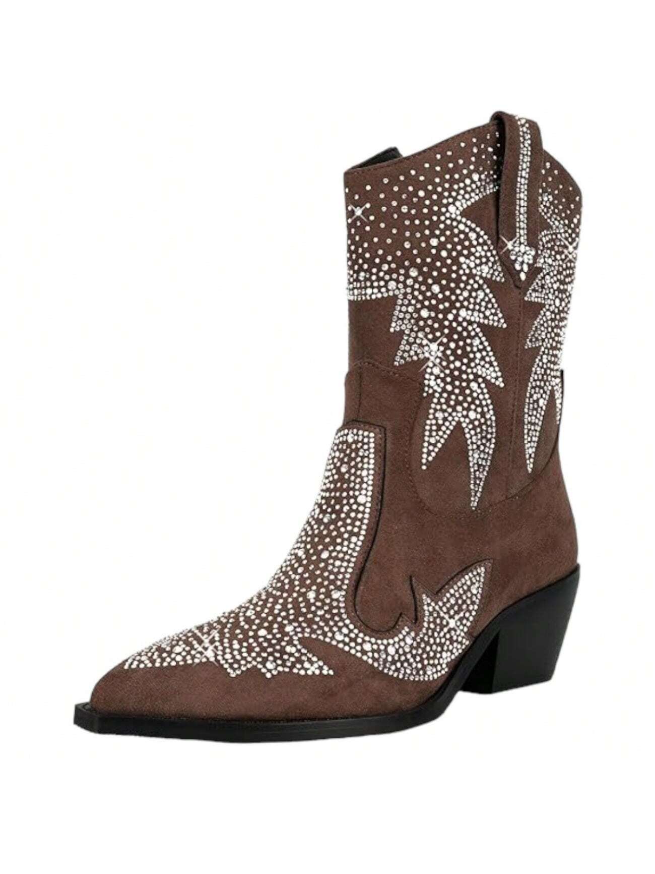 Women's Cowboy Boots With Side Zippers And Block Heels