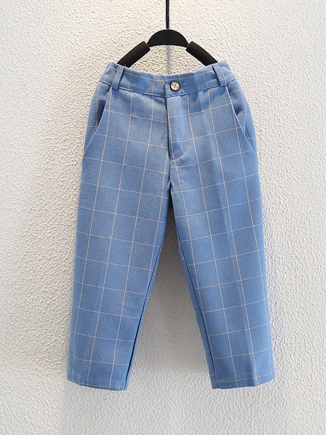 Boys' Plaid School Pants, English Style Host & Performer Suit Trousers, Handsome & Stylish, Spring & Autumn Blue New Pattern