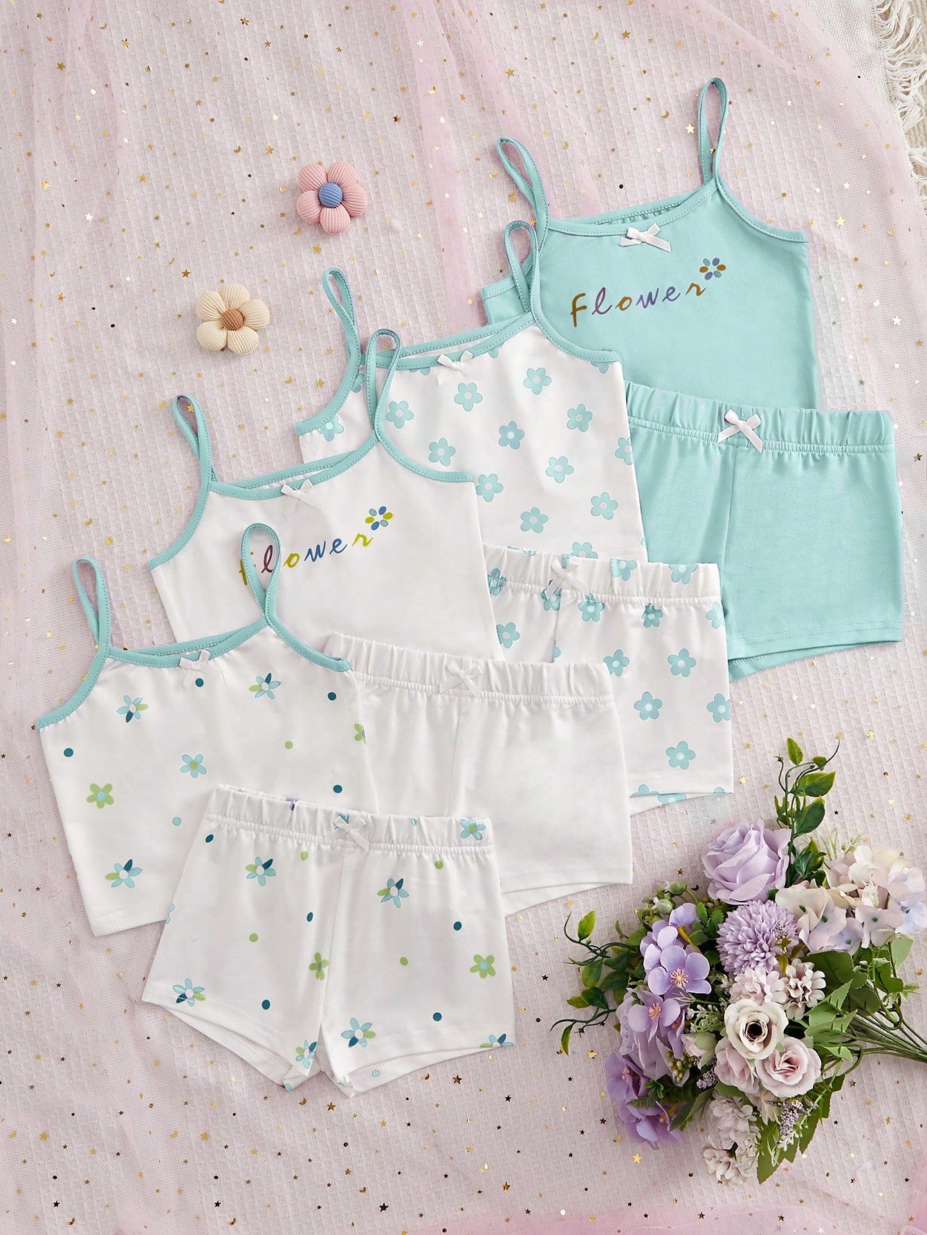 Young Girl 8-Piece Set Floral Pattern Underwear Suit