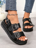Women's Thick Sole Sandals, Sporty & Casual Style With Buckle Detail, 2024 Summer Collection Women's Casual Solid Color Buckle Strap Flat Sandals