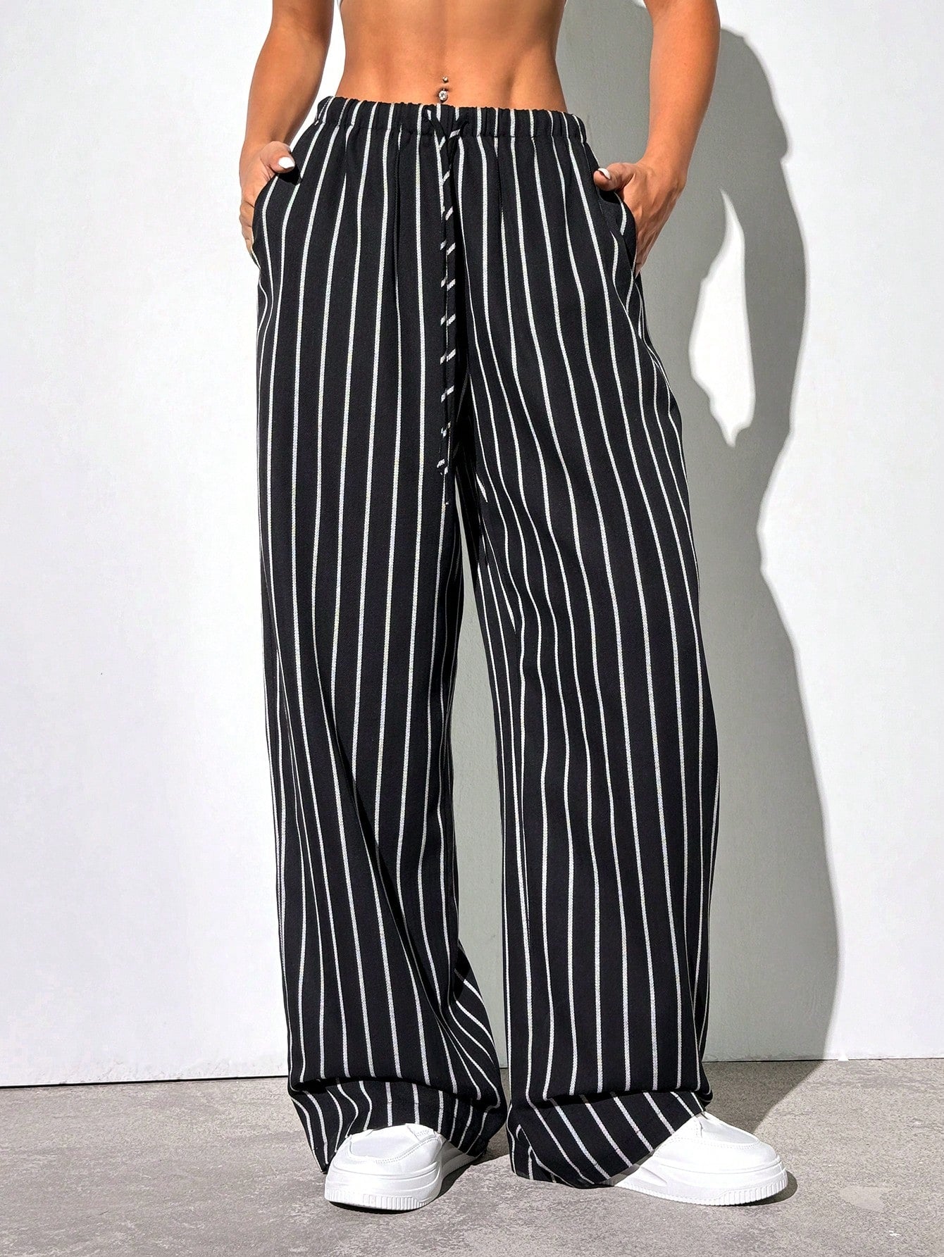 Women's Grey Vertical Stripe Pants