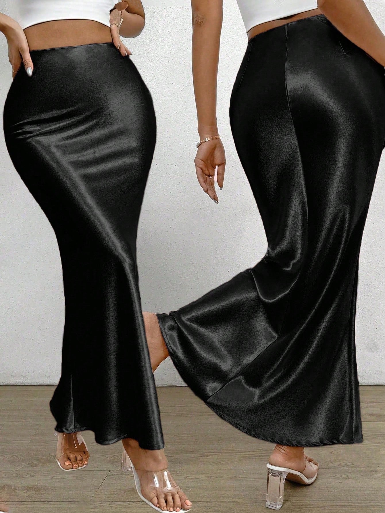 Elegant Solid High Waist Mermaid Hem Skirt