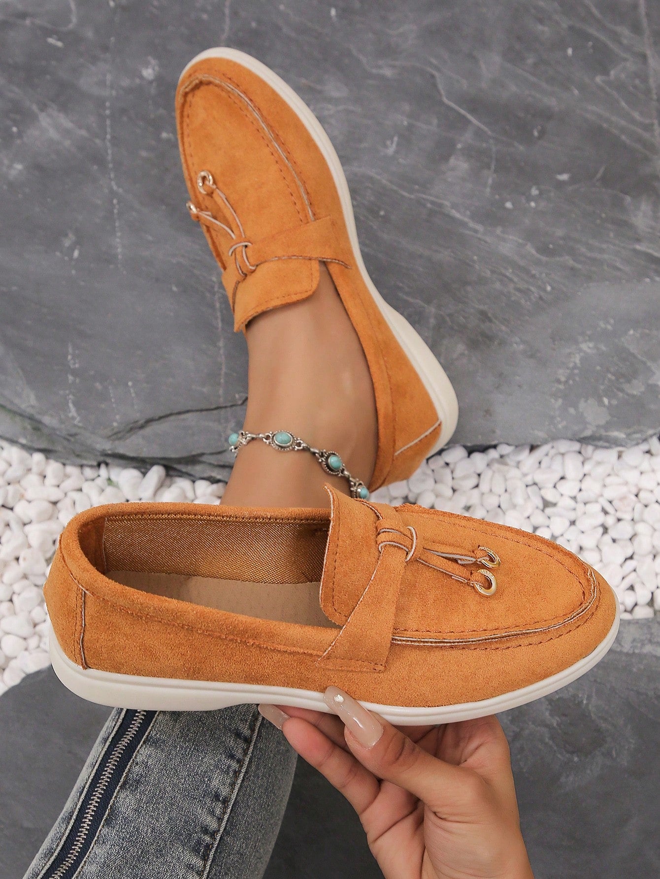 Women's Comfortable And Fashionable Solid Color Round Toe Slip-On Loafers, Multiple Colors Available, Green, Soft And Comfortable Flat Shoes For Casual Wear