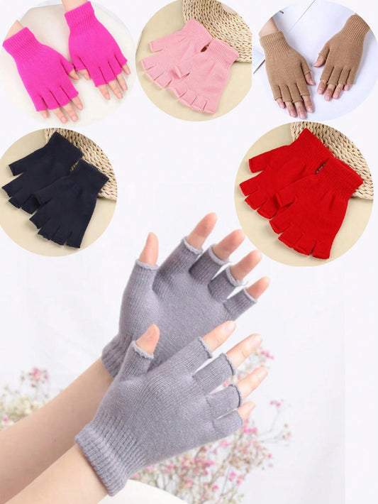 1 PairChildren Magic Knitted Gloves Kids Stretch Half Finger Glove Winter Warm Mittens Solid Fingerless Gloves Girls Soft Wrist