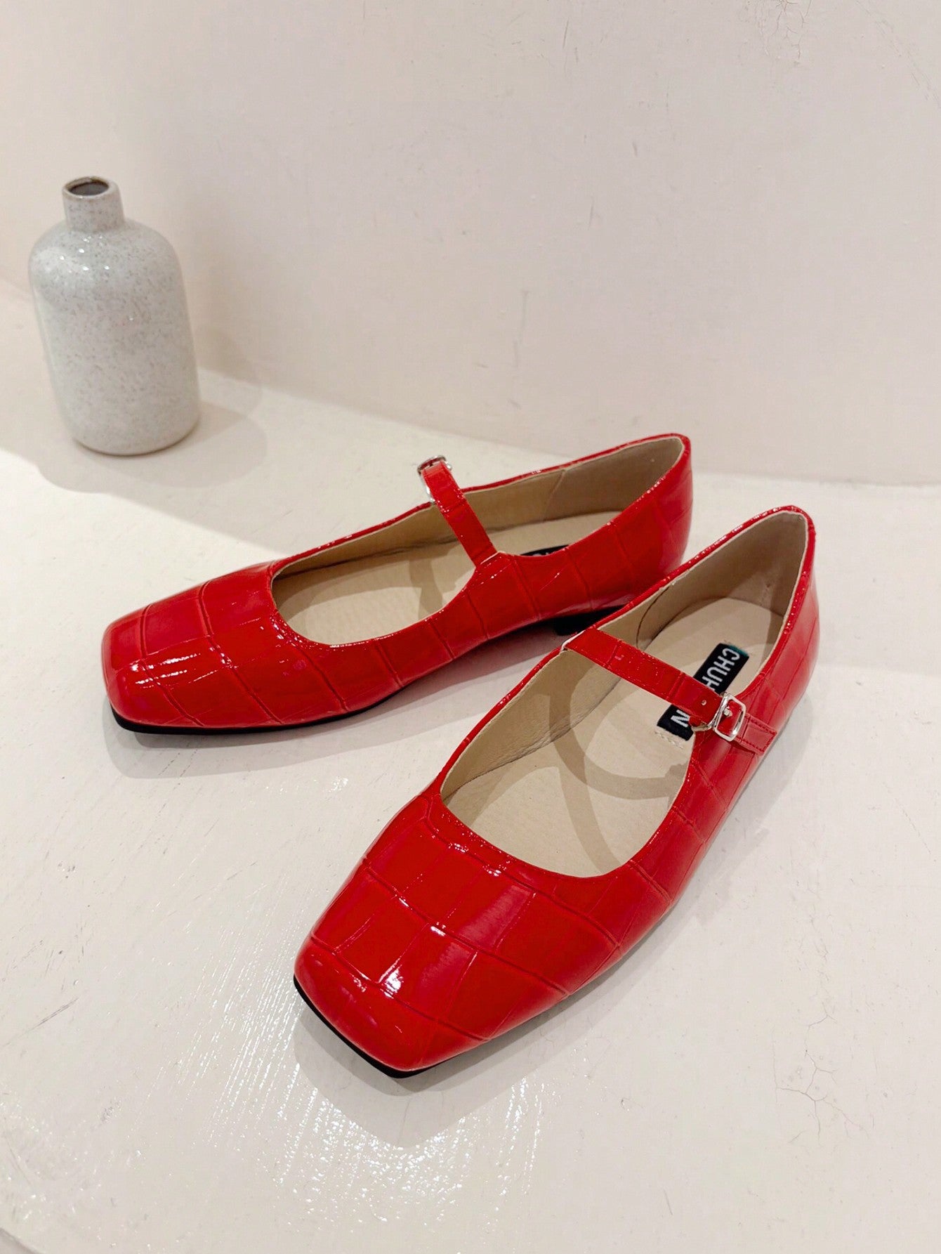 French Mary Jane Flat Shoes Women's Retro Square Toe Shallow Mouth Fairy Large Size 41-43