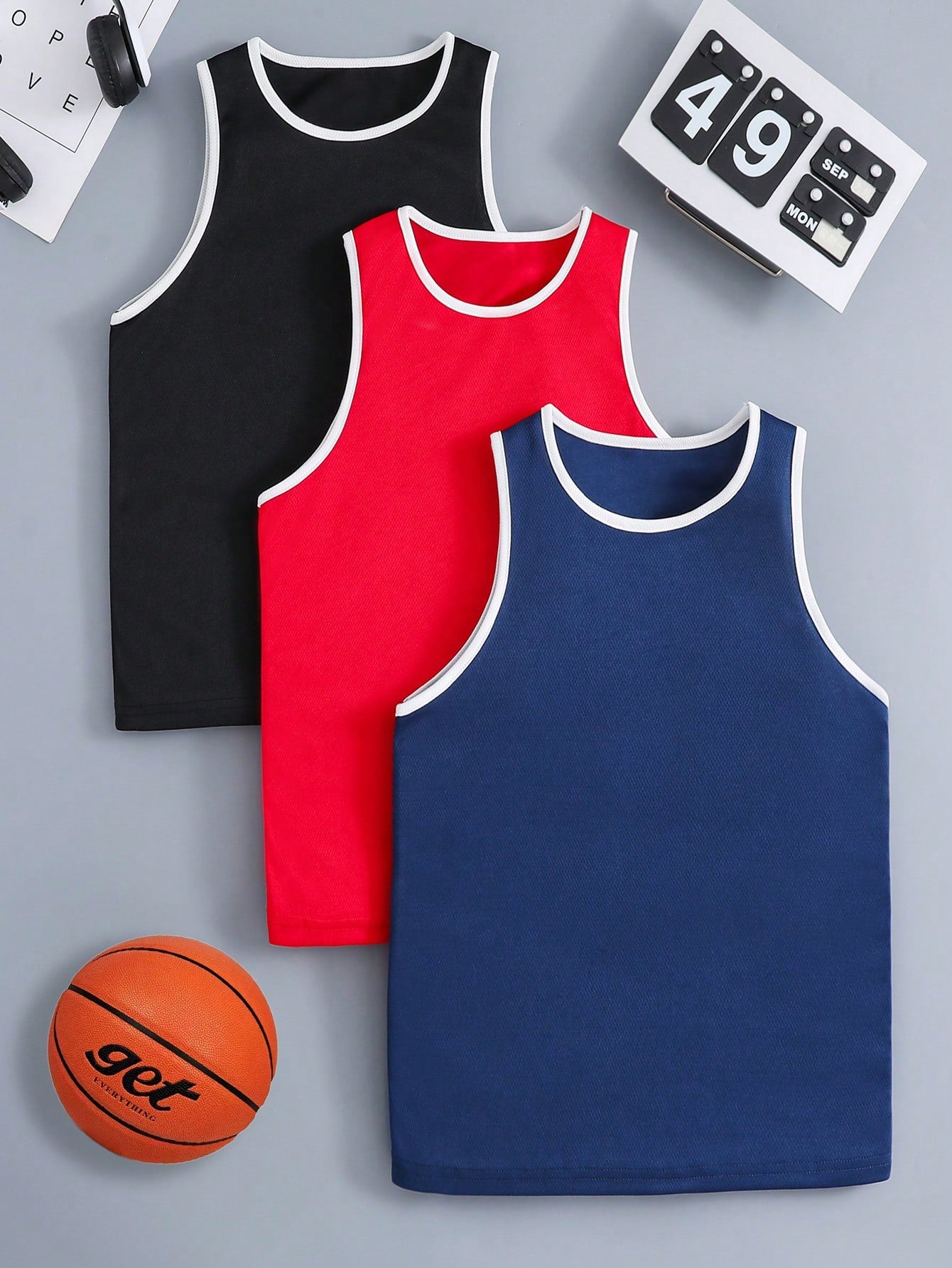 Tween Boys' 3-Piece Leisure Sports Quick-Drying Round Neck Vest Set, Spring/Summer Collection