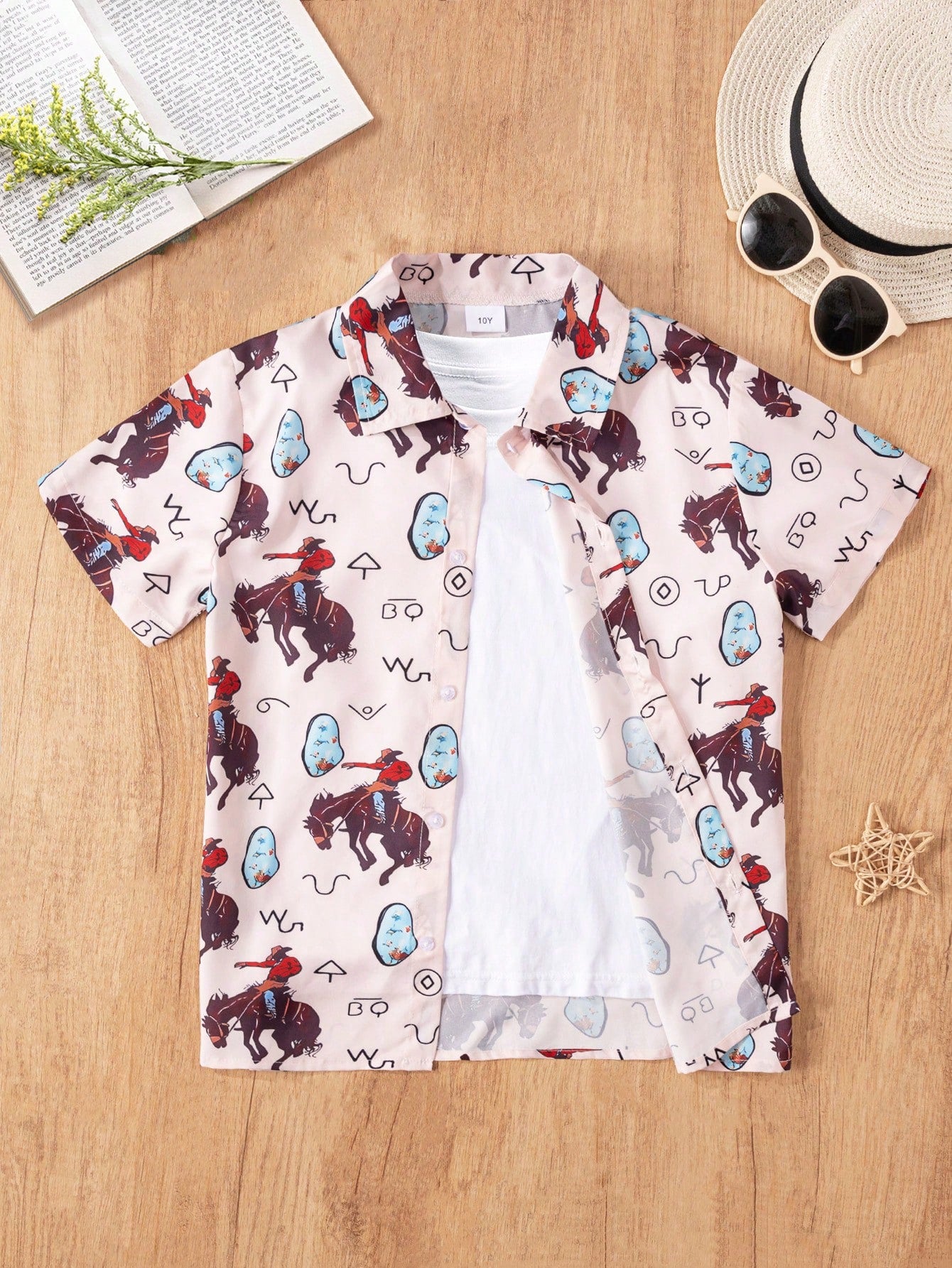 Young Boys' Casual Holiday American Flag Print Short Sleeve Shirt, Suitable For Festivals, Parties, Travel And Other Activities