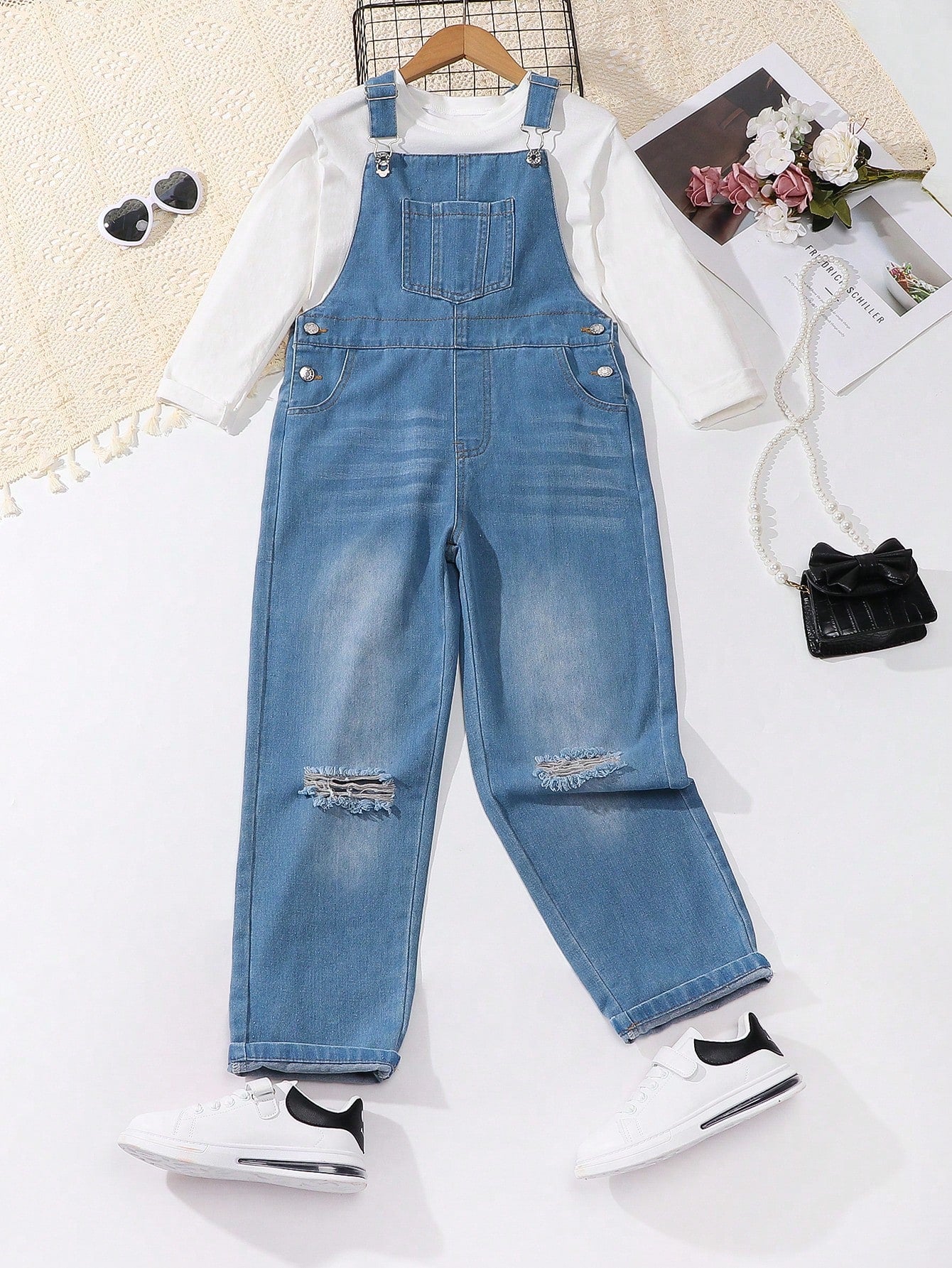 Tween Girl Casual Fashionable Denim Overalls