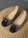 Women's Fashion Square Toe Buckle Flat Shoes For Autumn, Wine Red, Suitable For Banquets And Parties
