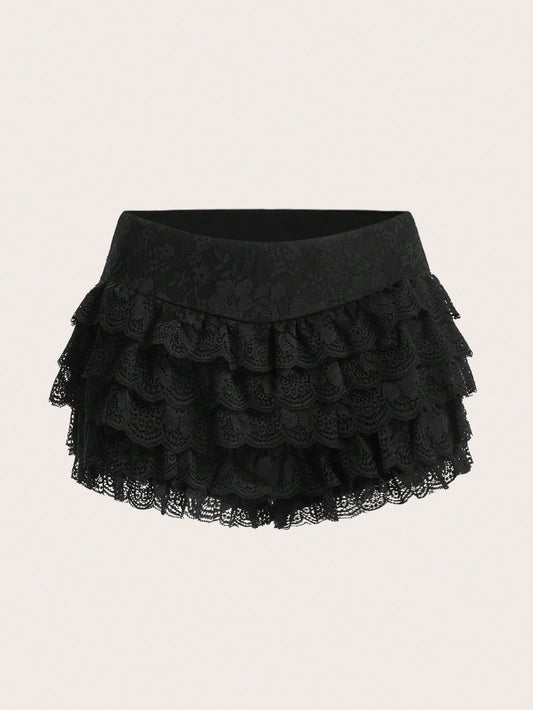 Y2k Summer Large Size Solid Color Sexy Lace Cake Layer Shorts