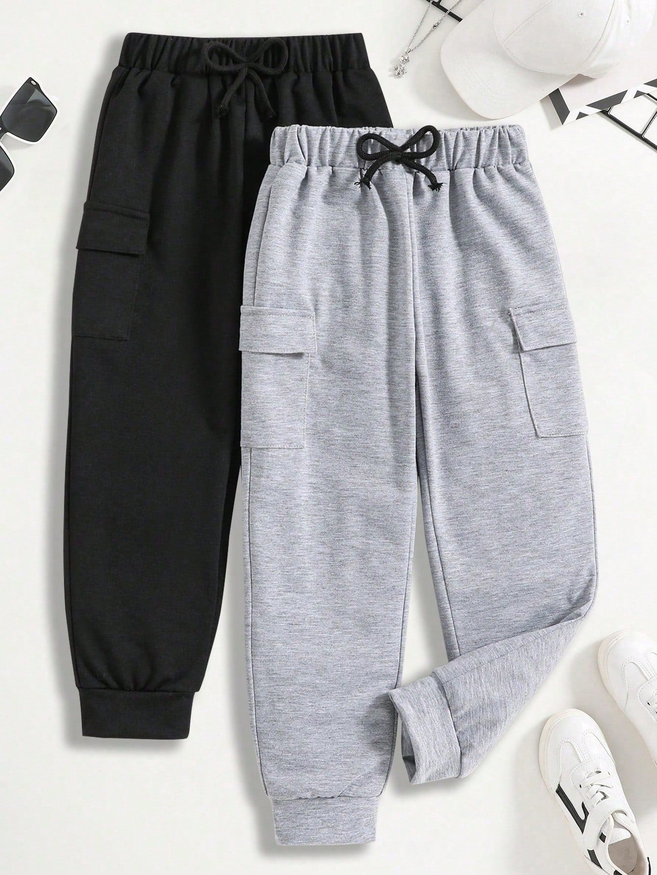 2pcs Solid Color Sporty Sweatpants For Tween Boys