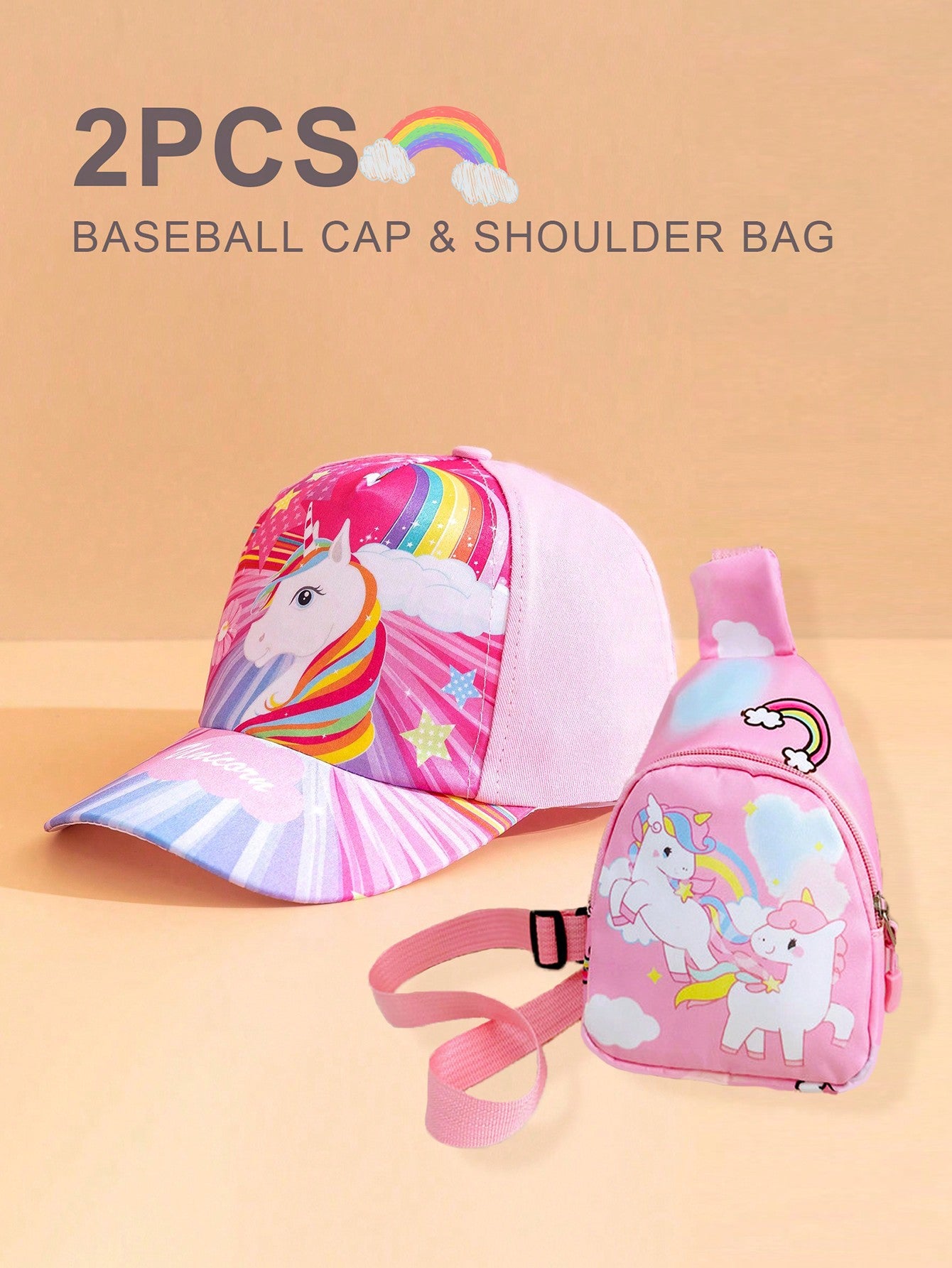 2pcs Unicorn Themed Set For Girls Including Baseball Cap And Bag; Suitable For Stylish Outfits And Storage, Perfect For Back To School Season