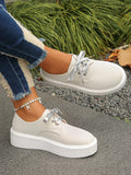 Women's Breathable Slip-On Thick Bottom Beige Shoes, Spring/Fall Round Toe Outdoor Casual Flat Shoes, Women's Sports Sneakers