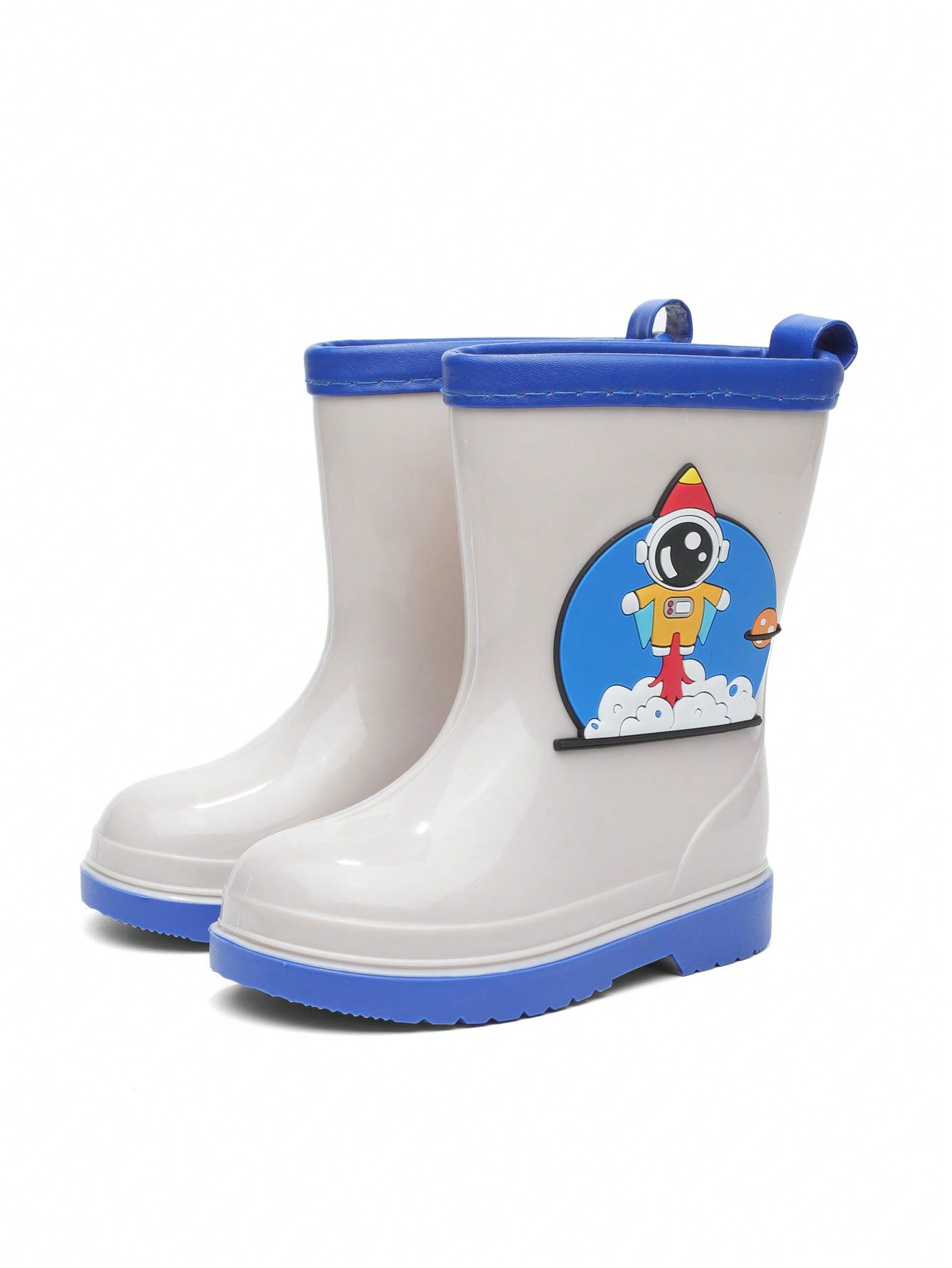 Boys' Mid-Calf Rain Boots, Waterproof And Non-Slip PVC Material, Lightweight For Elementary School Students, Cartoon Astronaut Design, Suitable For Toddlers And Kids In Kindergarten