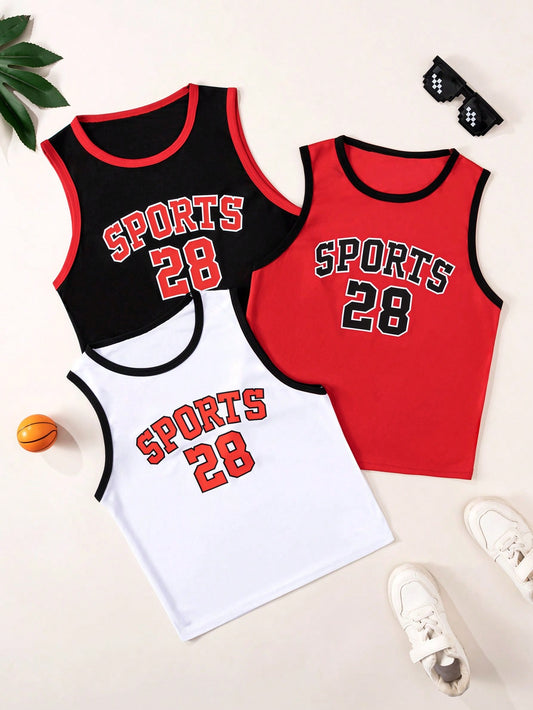 3pcs Young Boy Casual Sports Comfortable Tank Tops Set In Multiple Colors