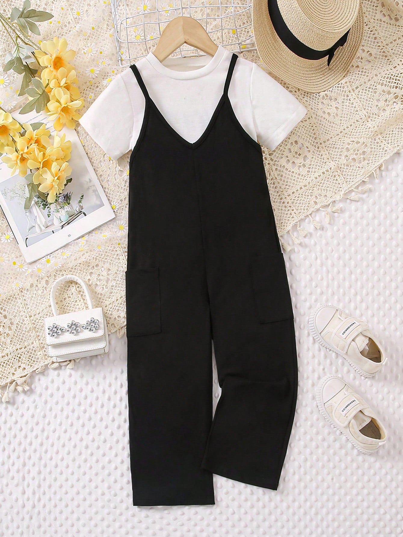 Young Girls Solid Color Simple Daily Jumpsuit