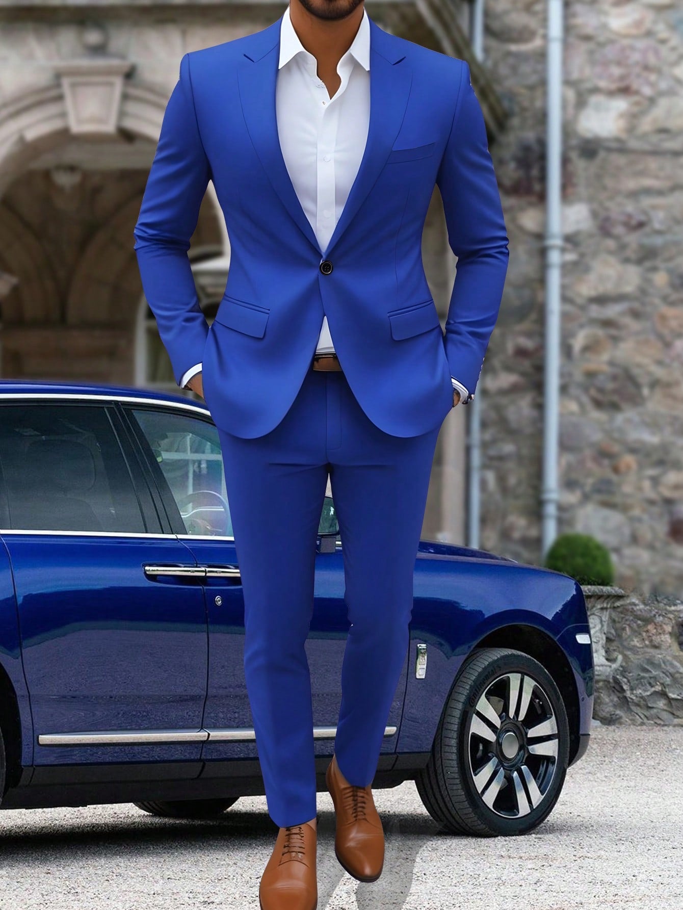 Men's Solid Color Simple Daily Long Sleeve Suit With Long Pants