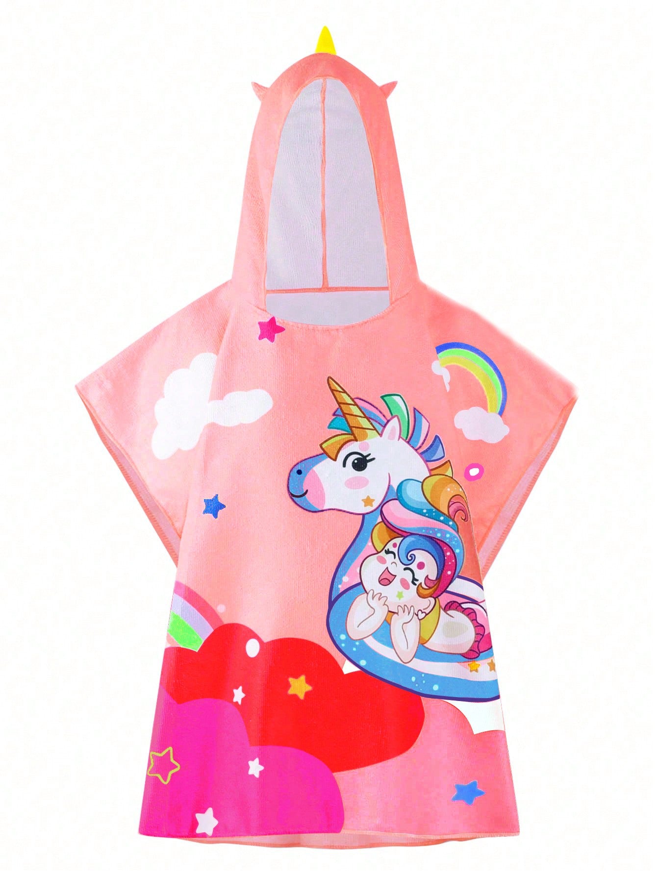 Young Girls' Cartoon Printed Hooded Summer Holiday Cover Up Kimono