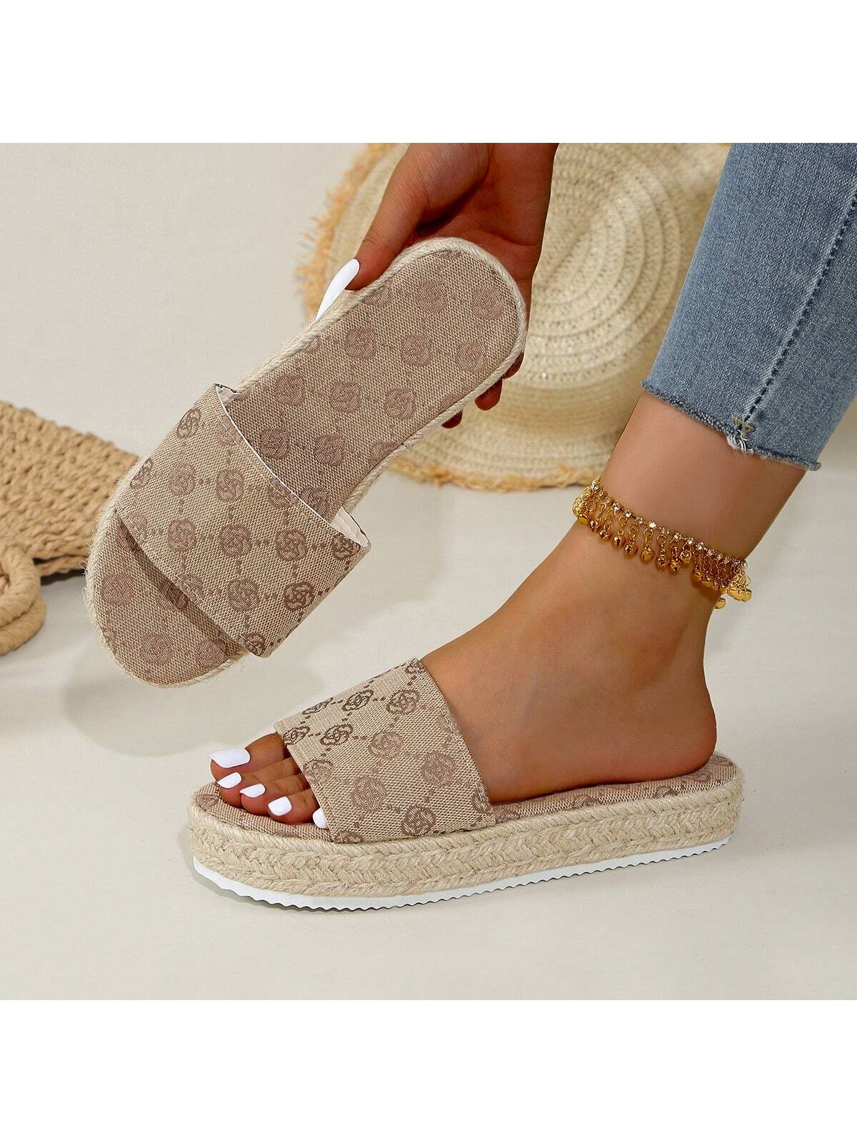 Women's Thick-Soled Slippers/Shoes/Outdoor Wedge Heel Sandals, Fashionable Allover Print, Summer Casual Beach Shoes