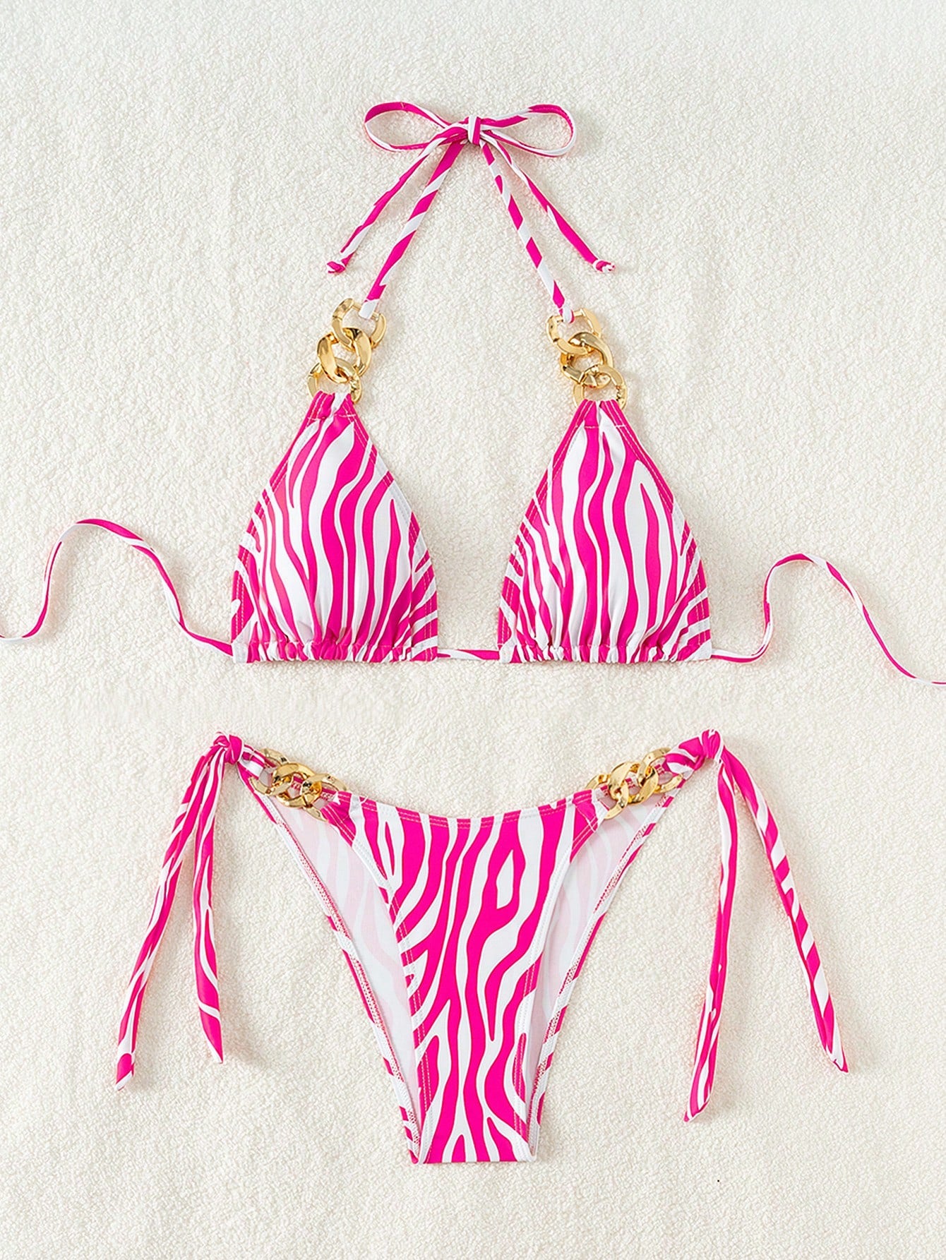 Swim Summer Beach Women's Zebra Print Halter Separated Bikini Set