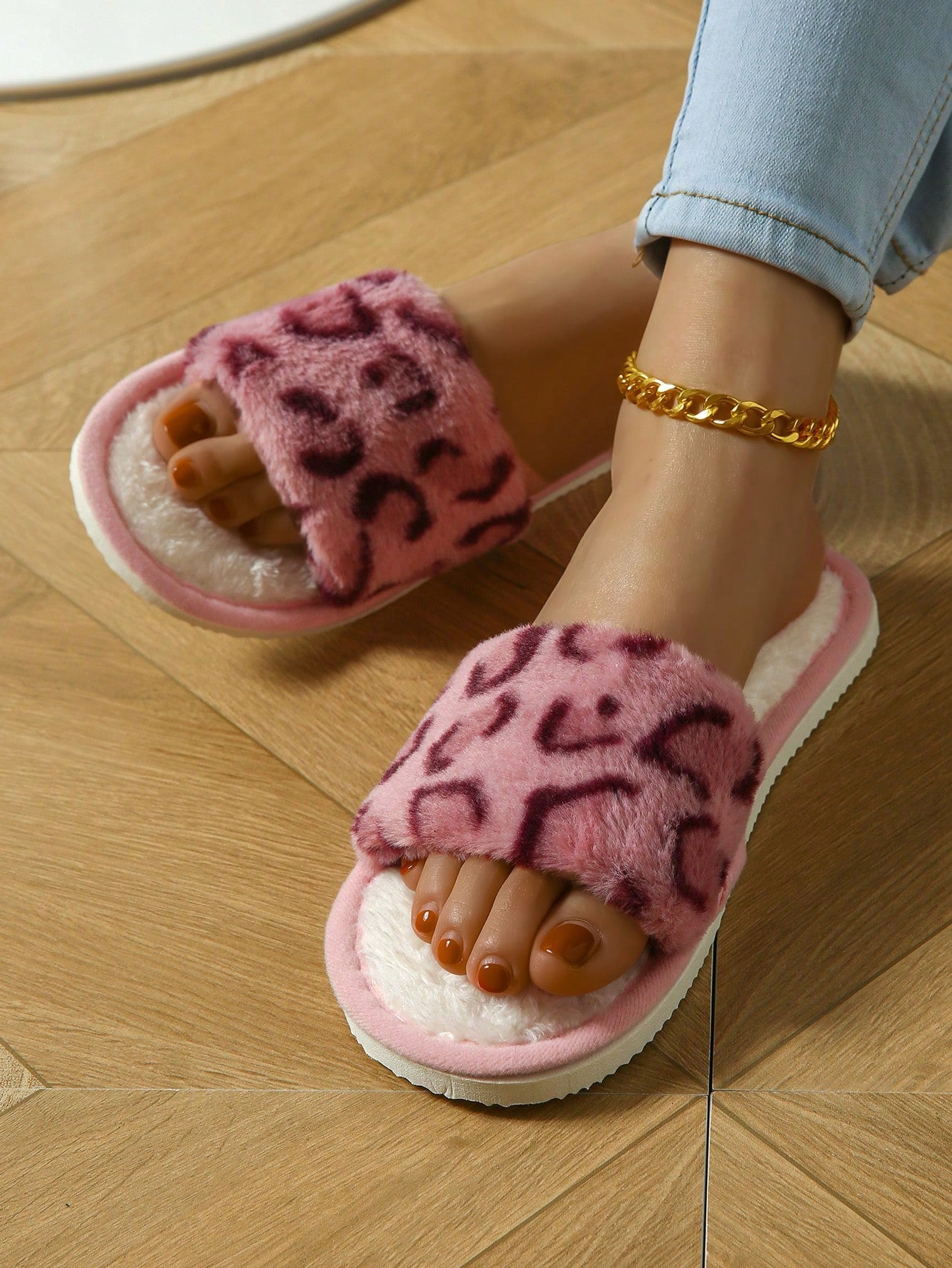 Leopard Print Open Toe Slippers, Four Seasons, Women's Indoor Slippers, Slip-On, Comfy And Fashionable, Couples Slippers