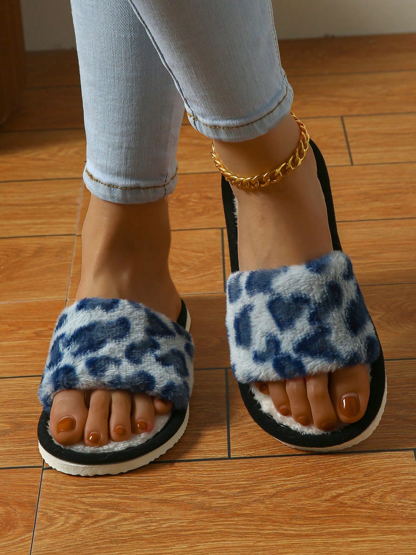 Leopard Print Open Toe Slippers, Four Seasons, Women's Indoor Slippers, Slip-On, Comfy And Fashionable, Couples Slippers