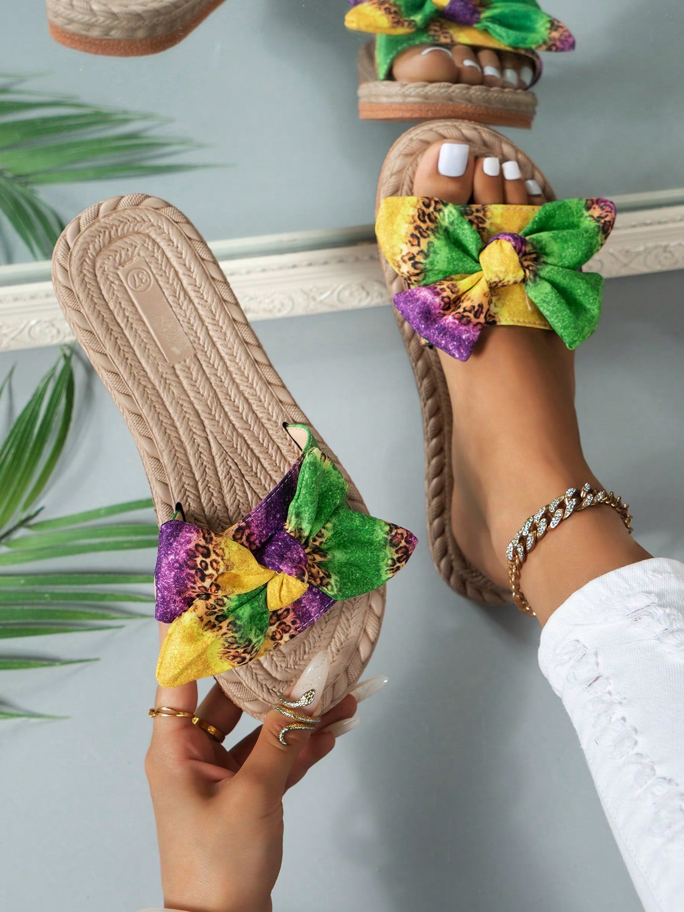 Women Flat Sandals, Comfortable, Natural Jute, Bow Detail, Summer Style