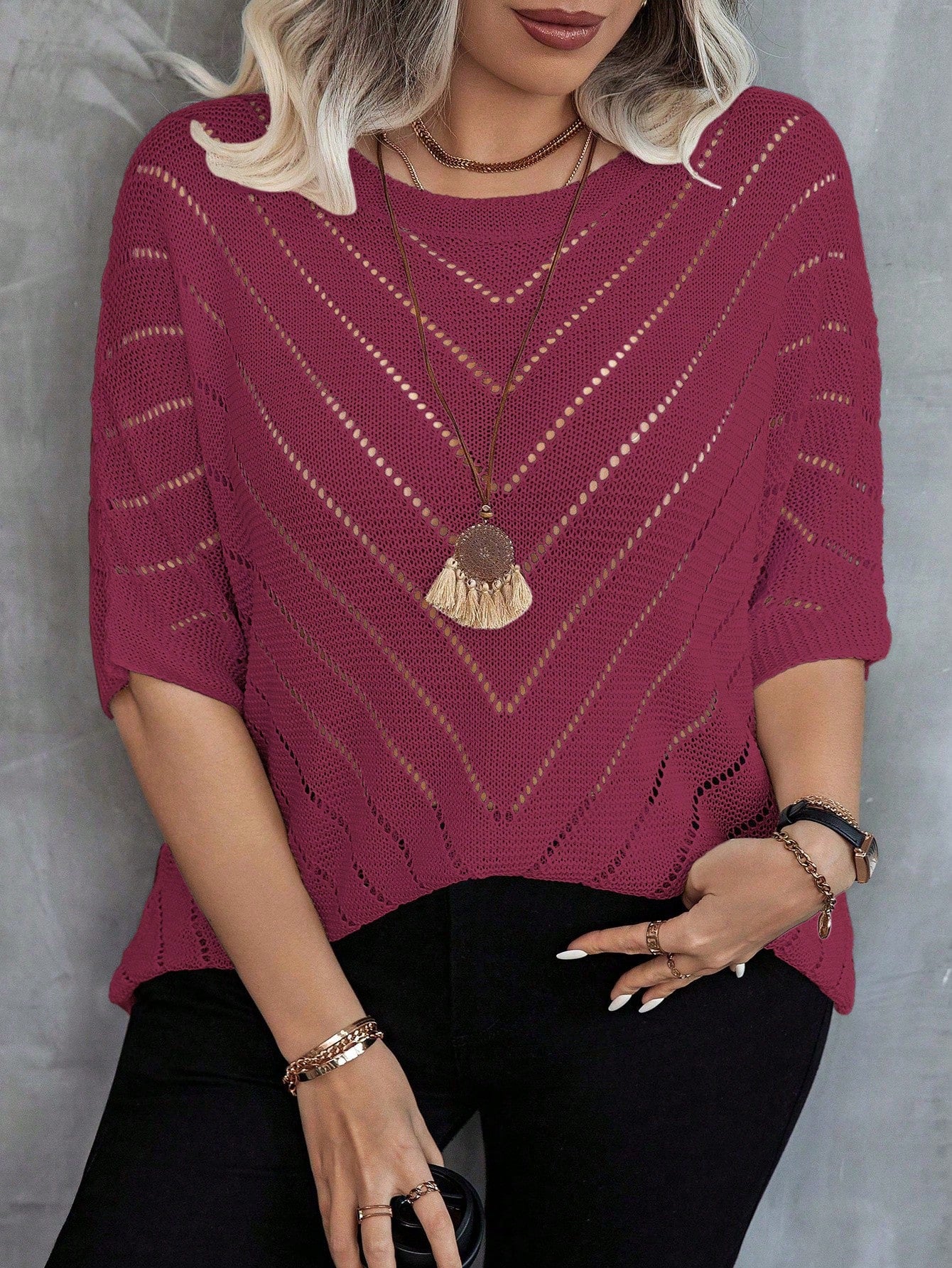 Plus Size Batwing Knit Top