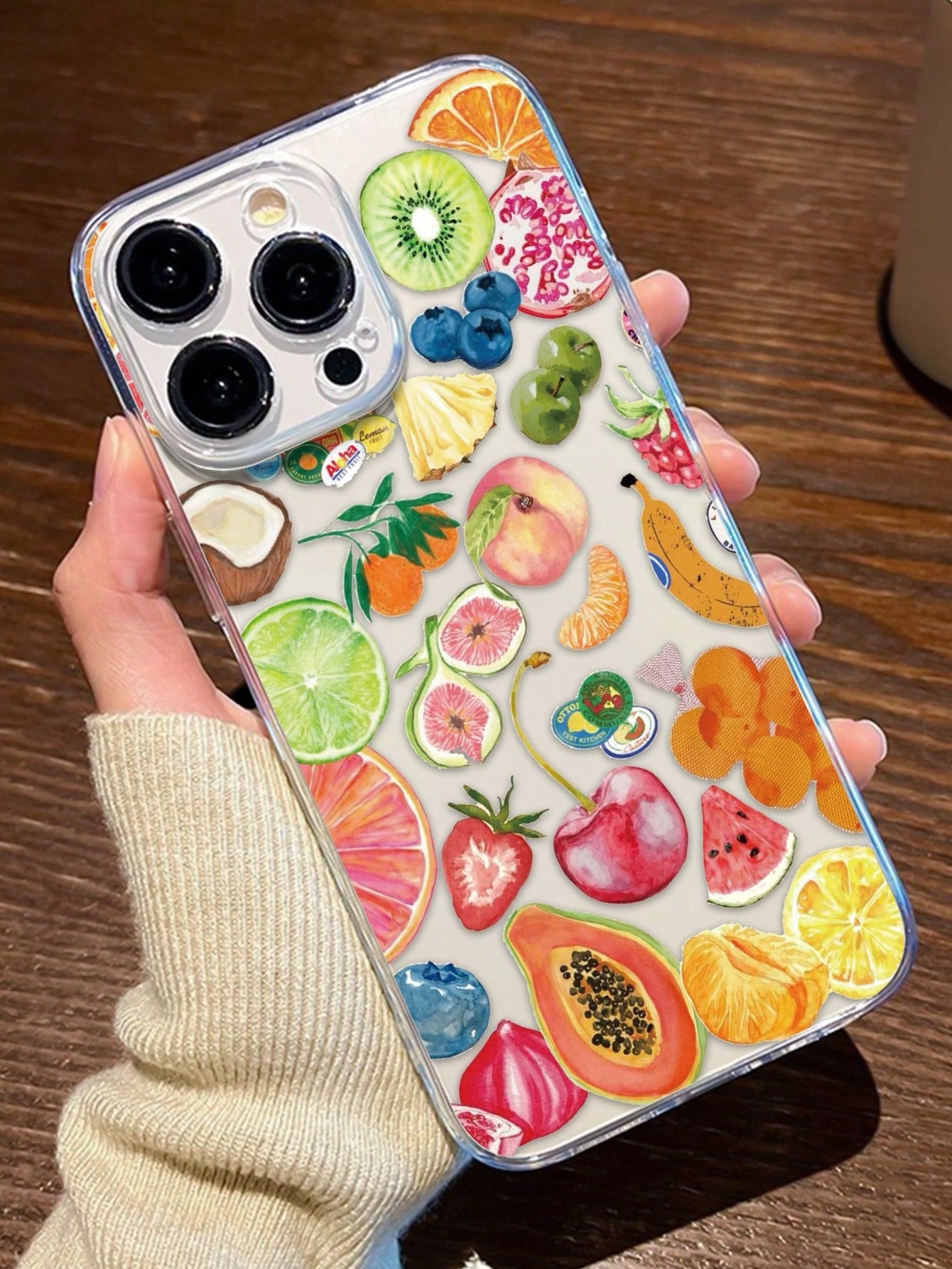 1pc Transparent TPU Full Coverage Fruit Pattern Anti-Fall Anti-Fingerprint Phone Case With Camera Protection For IPhone