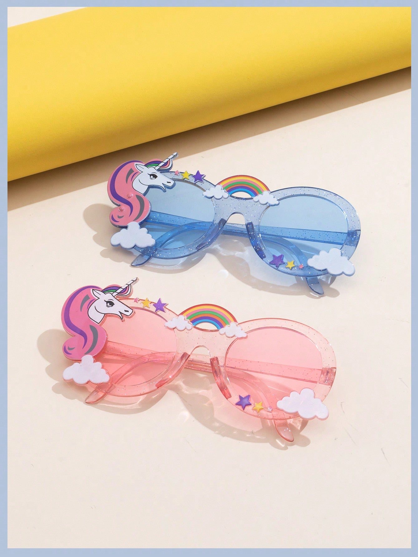 1pc Kids' Stylish Unicorn & Rainbow Decorated Oval Sunglasses