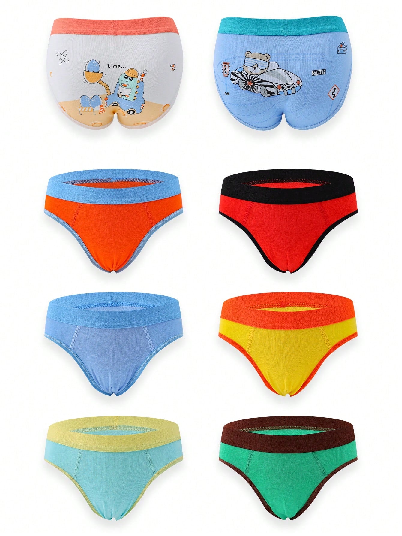 Boys 8pcs Cartoon Graphic Contrast Binding Boxer Brief