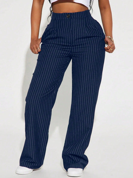 Plus Size Casual Striped Tapered Suit Pants