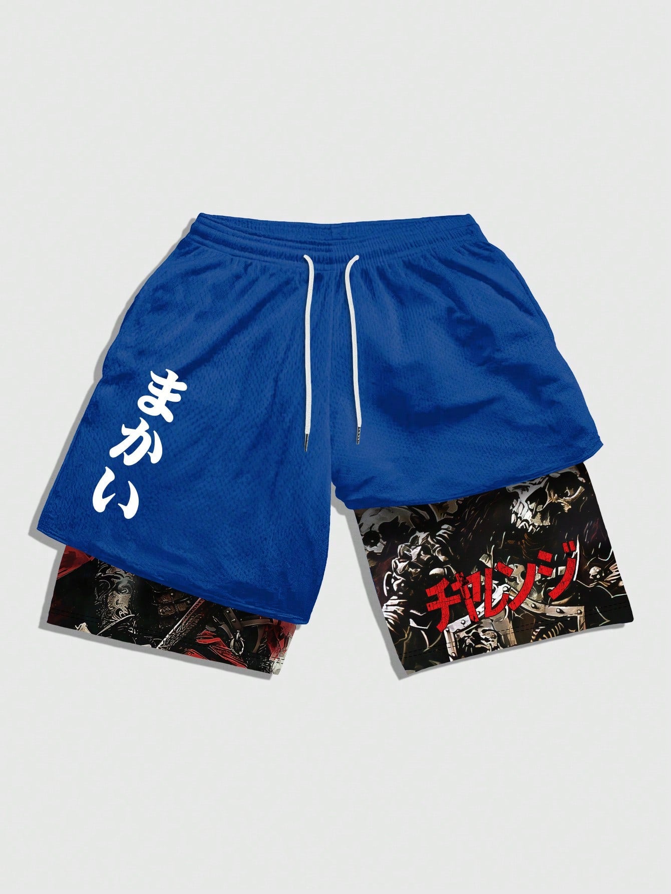 Anime Men's Simple Printed Drawstring Casual Camo Mesh Shorts