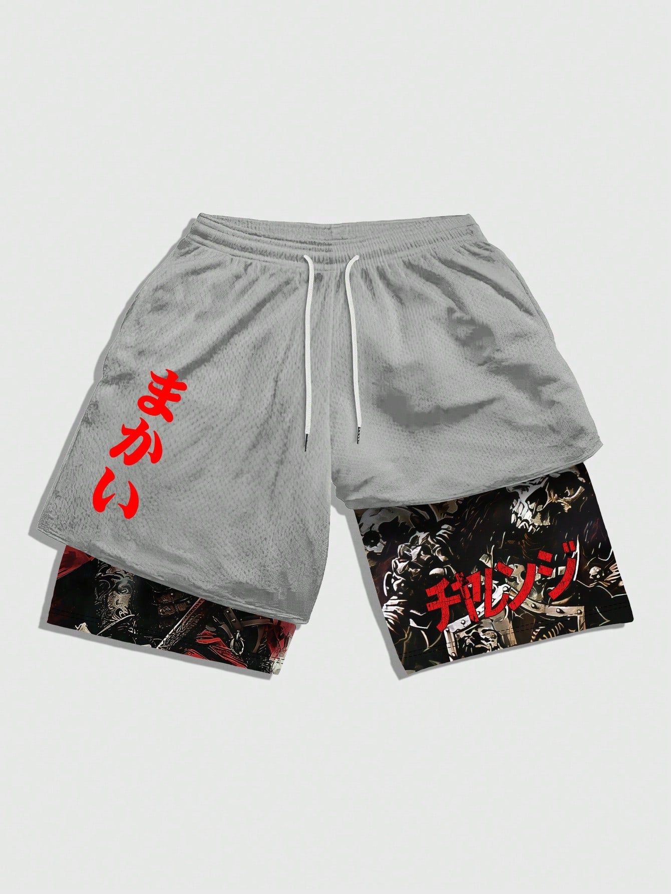 Anime Men's Simple Printed Drawstring Casual Camo Mesh Shorts