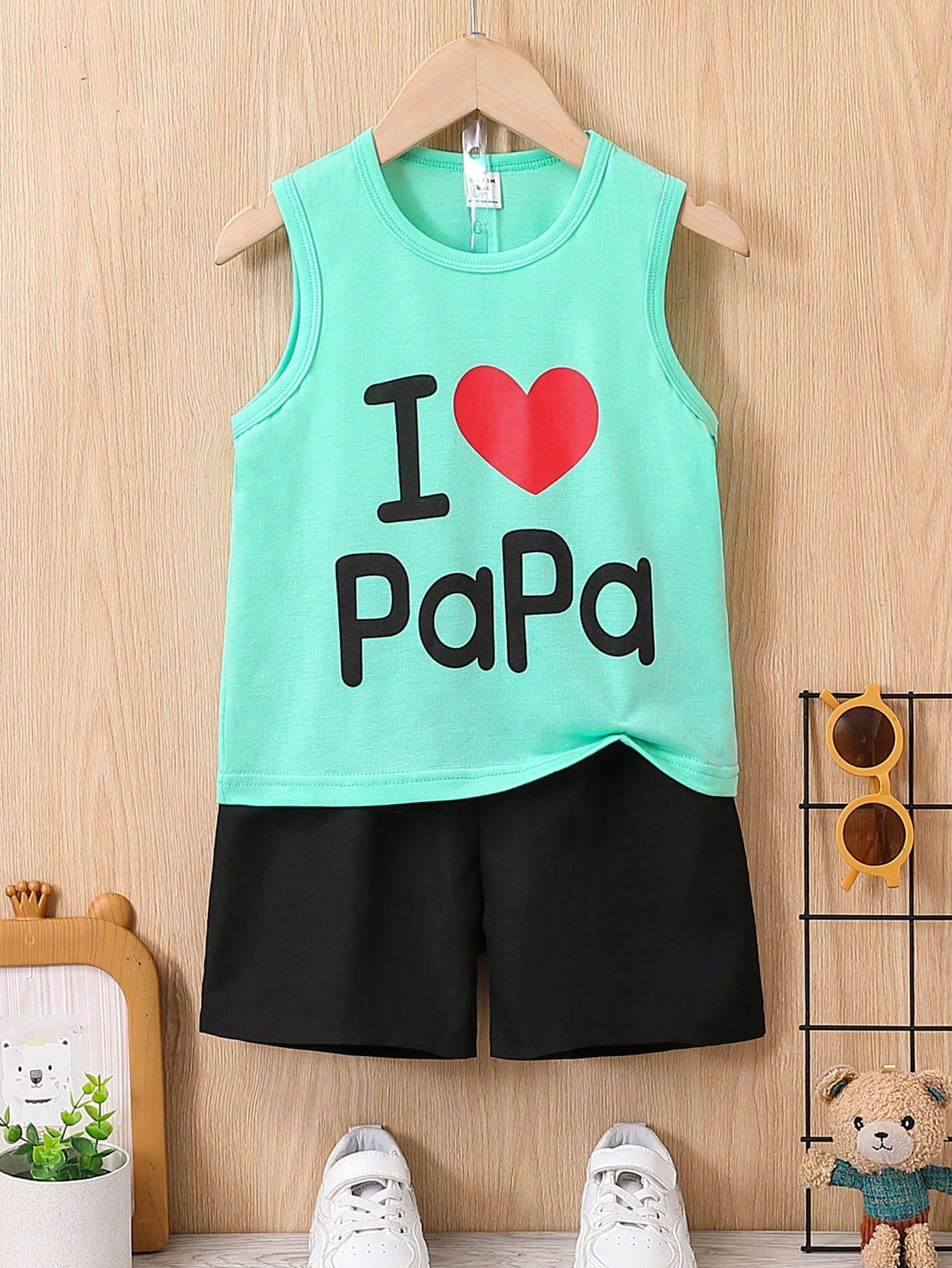 Young Boy Casual Heart And Letter Print Sleeveless Tank Top For Summer