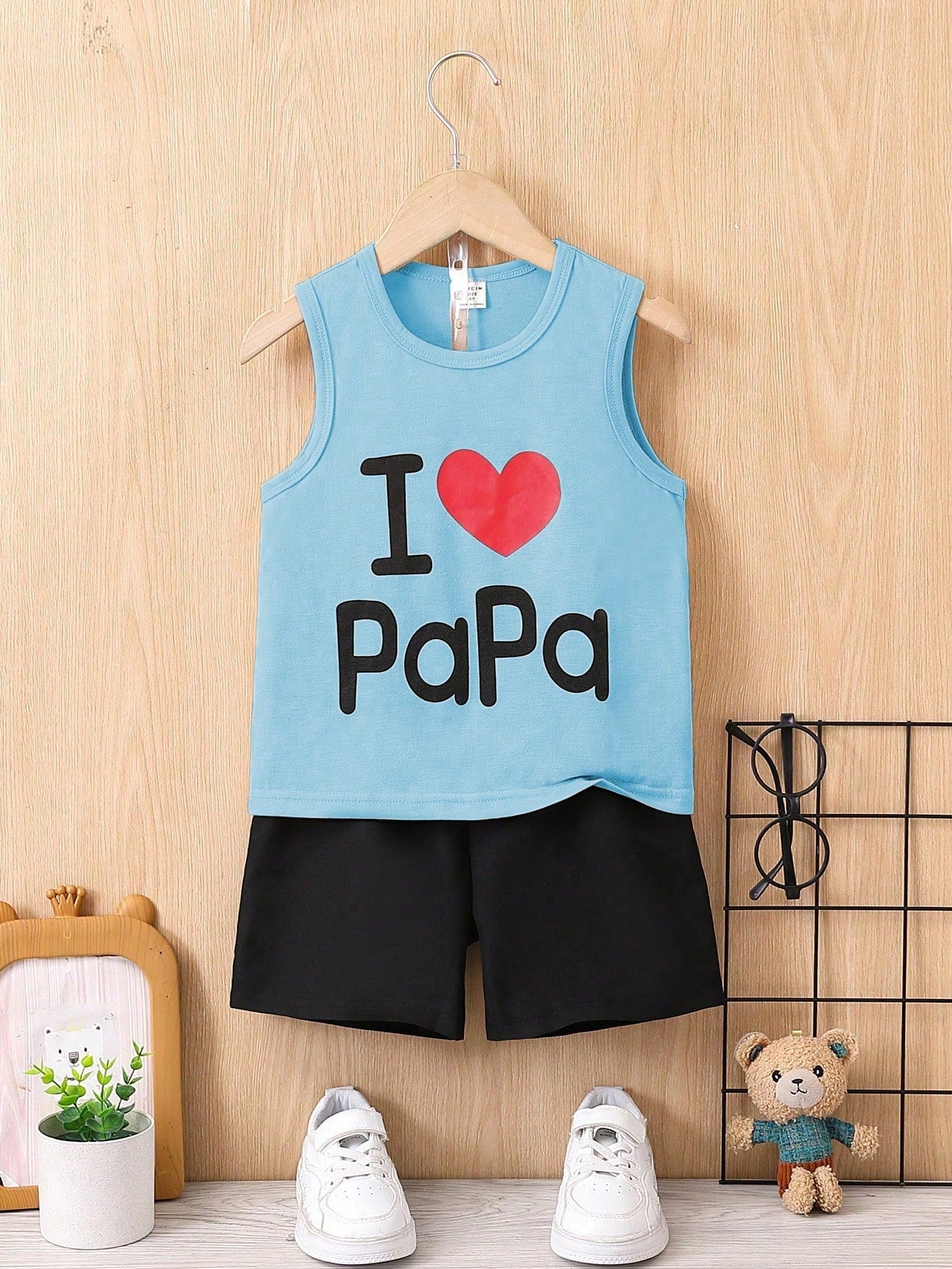 Young Boy Casual Heart And Letter Print Sleeveless Tank Top For Summer