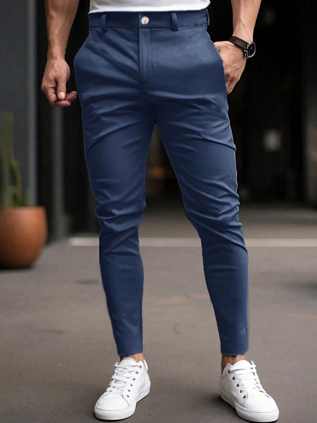 Men's Solid Color Tapered Suit Pants