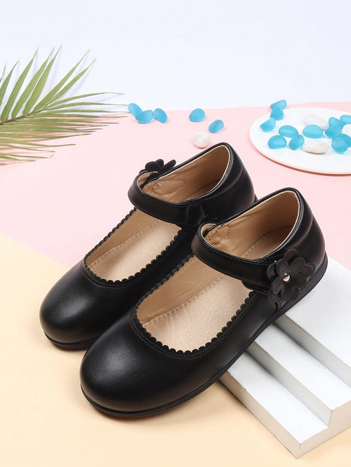 1pair Girls' Pu Leather Solid Color Performance Shoes, British Fashion Dress Shoes, Princess Shoes