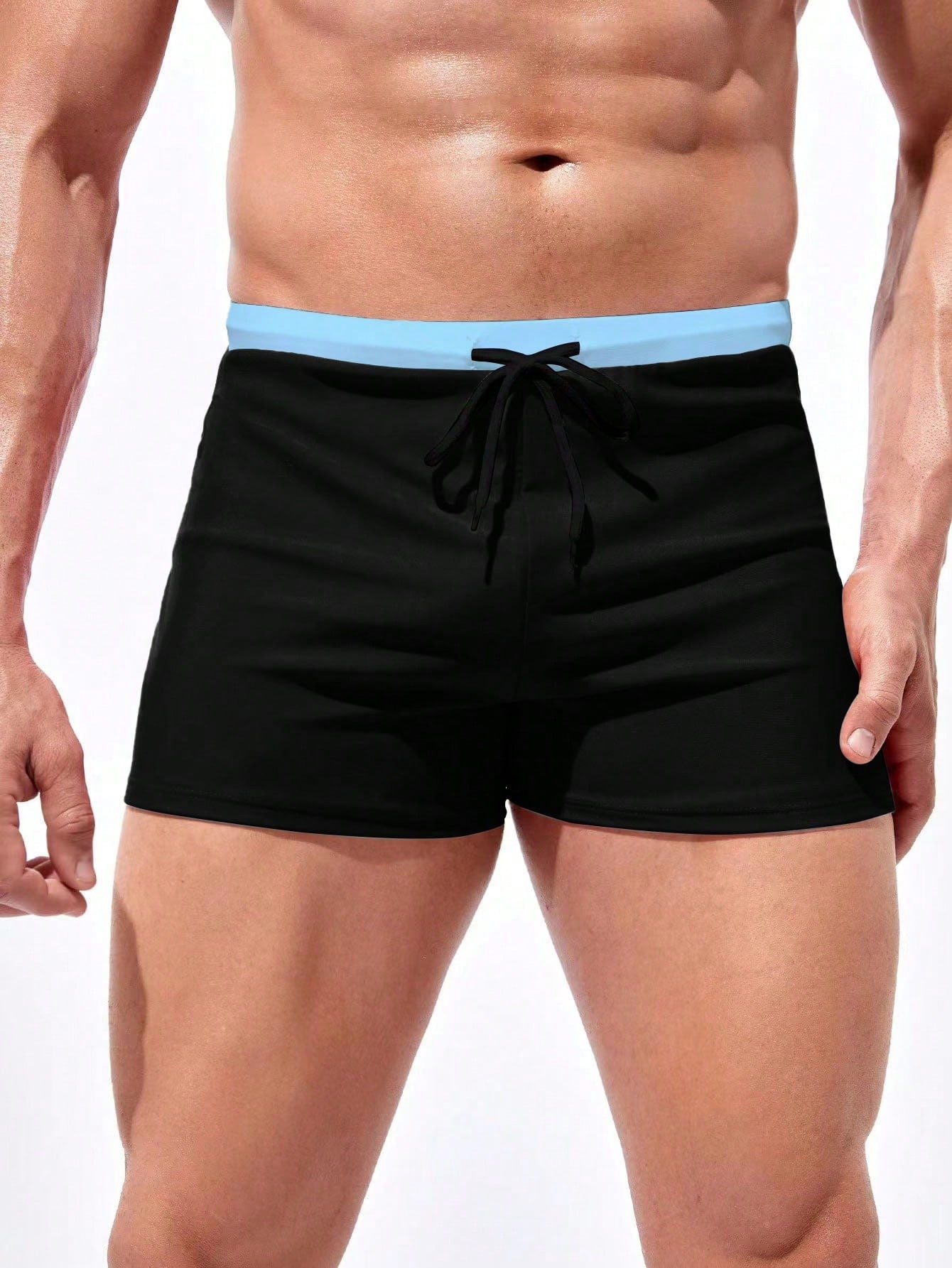 Men's Summer Beach Color Block Drawstring Waist Square Leg Swim Trunks