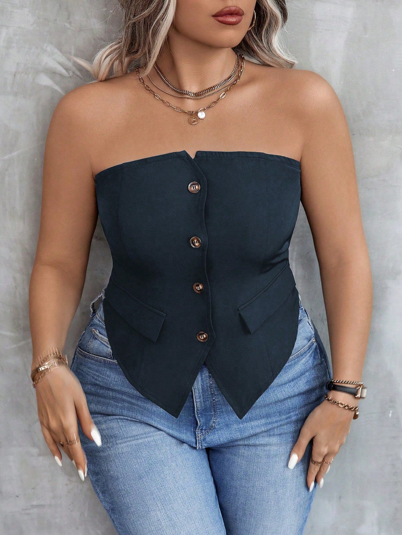 Plus Size Women's Single-Breasted Strapless Top