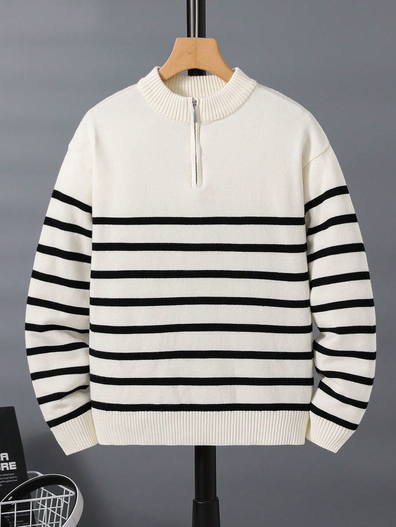 Tween Boys' Casual Striped Stand Collar Cardigan