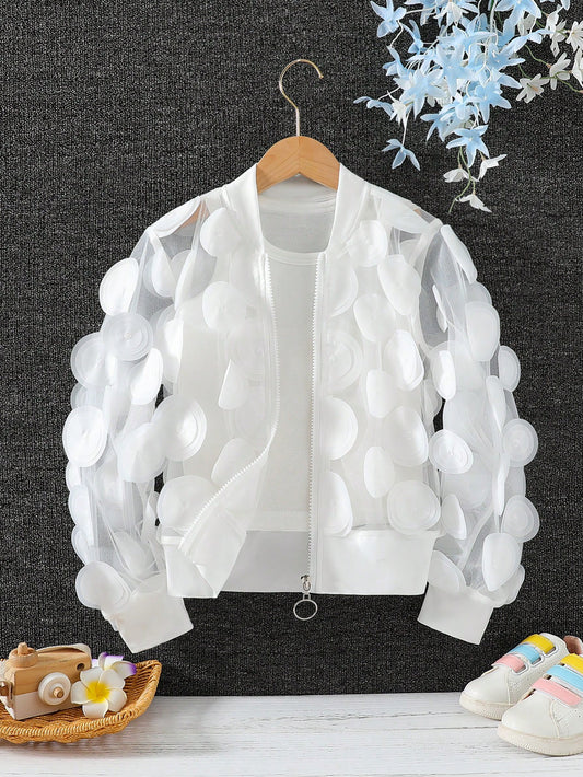 Girls' (Big) Patch Decor Baseball Collar Long Sleeve Jacket