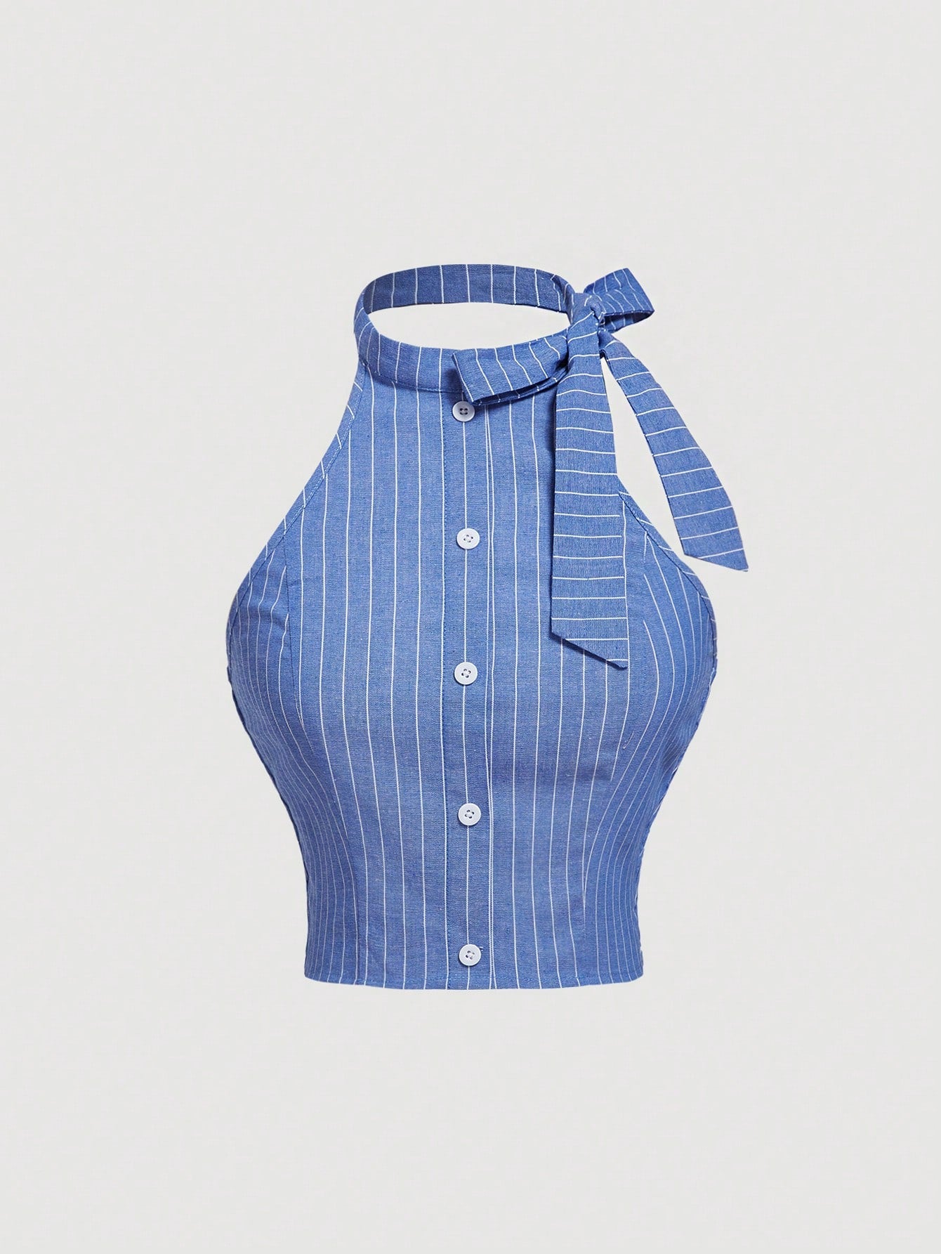 Blue Fine Striped Knit Bow Tie Women's Top With Strap,Sexy Women's Top,Business Casual Top,Back To School Top,Concert Top,Club Top,Sexy Top,Going Out Top