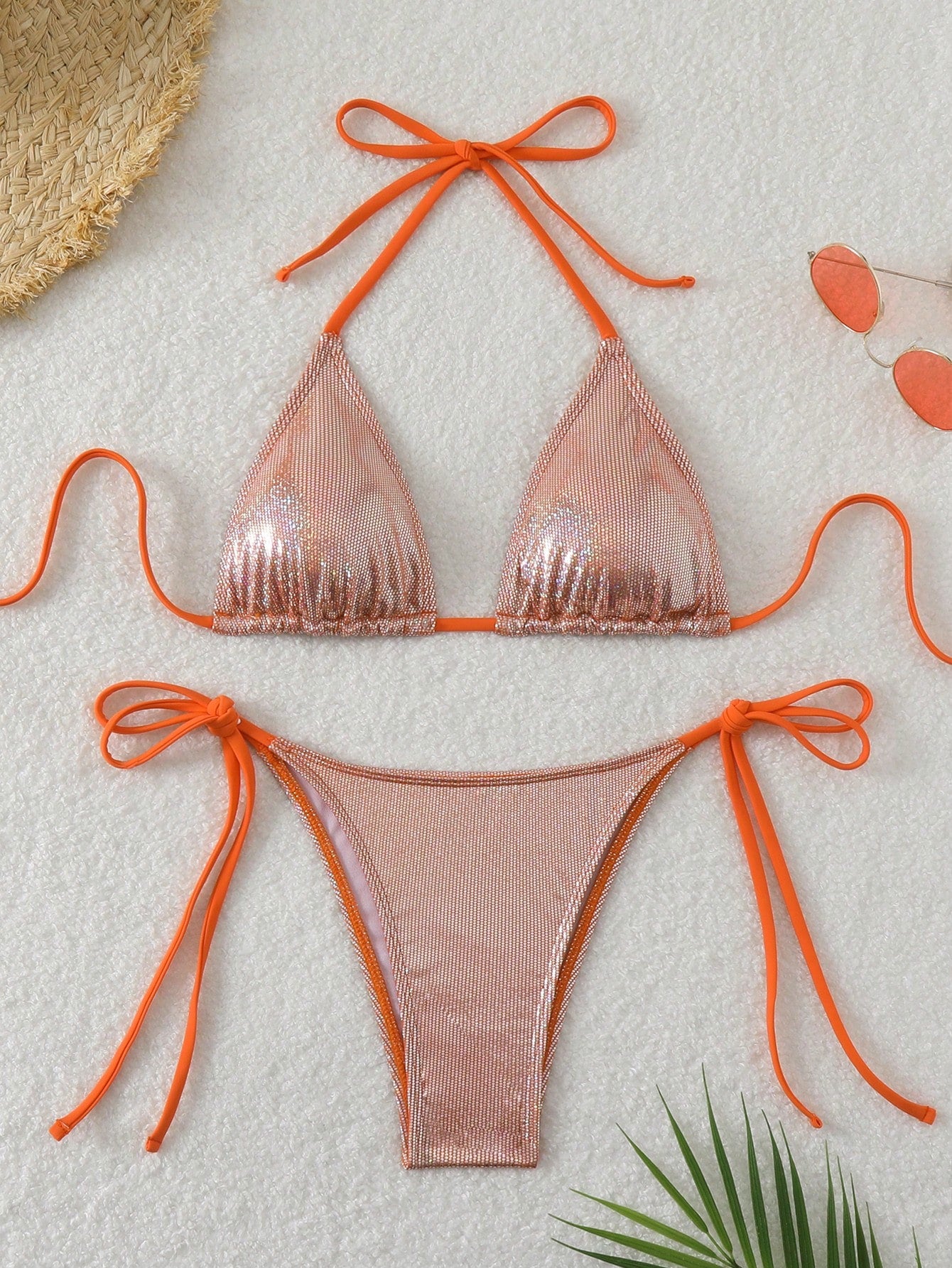 Swim Glitter Halter Triangle Bikini Set For Summer Beach