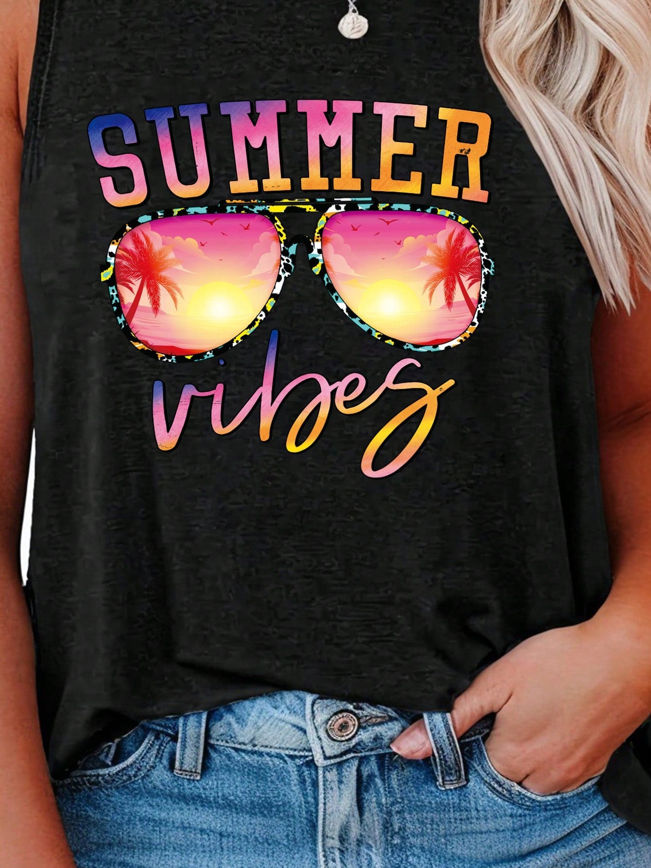 Plus Size Pattern Printed Tank Top For Summer