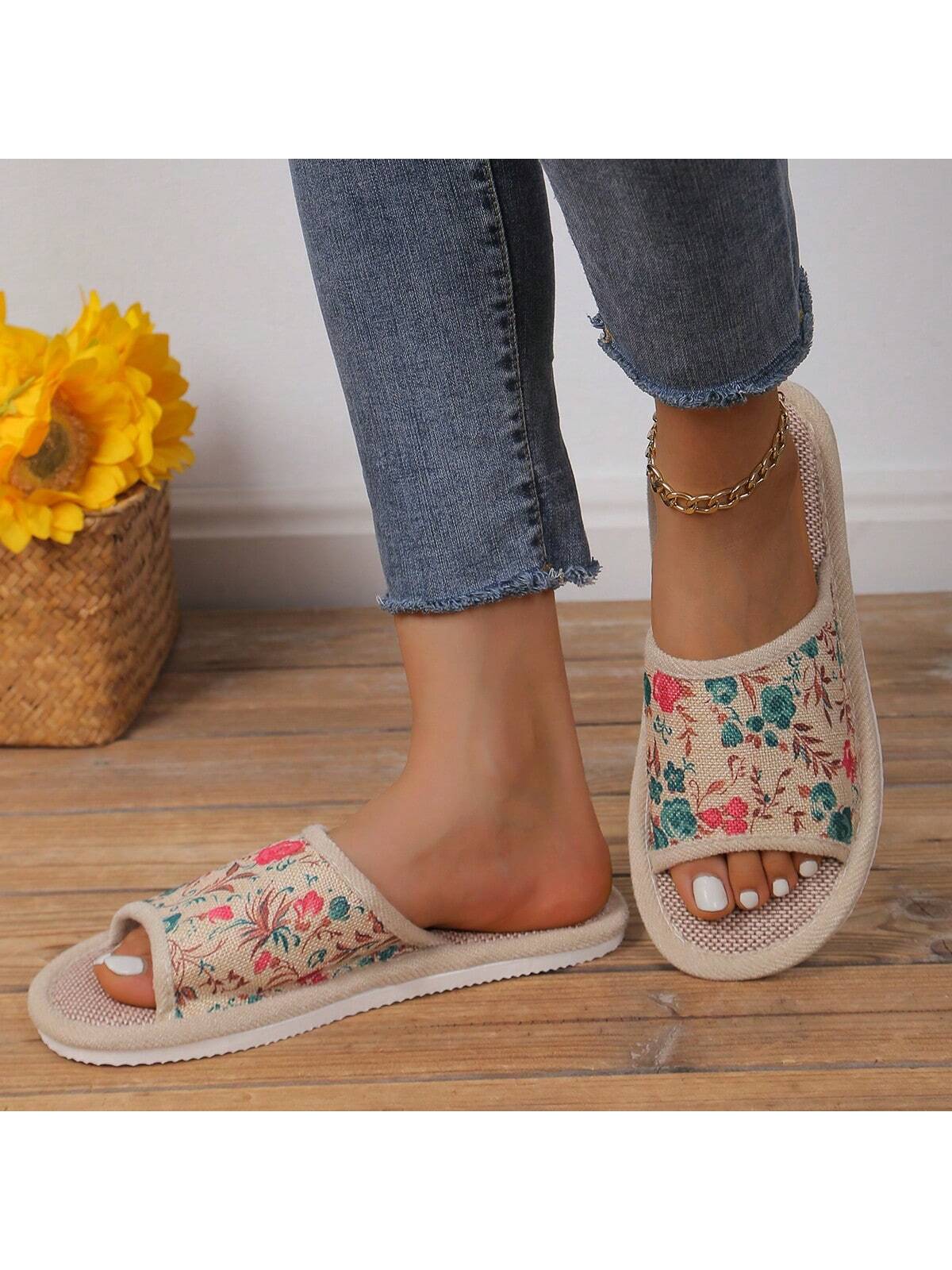 Women's Linen Home Slippers, Anti-Slip Thick Sole Indoor Floor Slippers, Soft Bottom Summer House Slipper