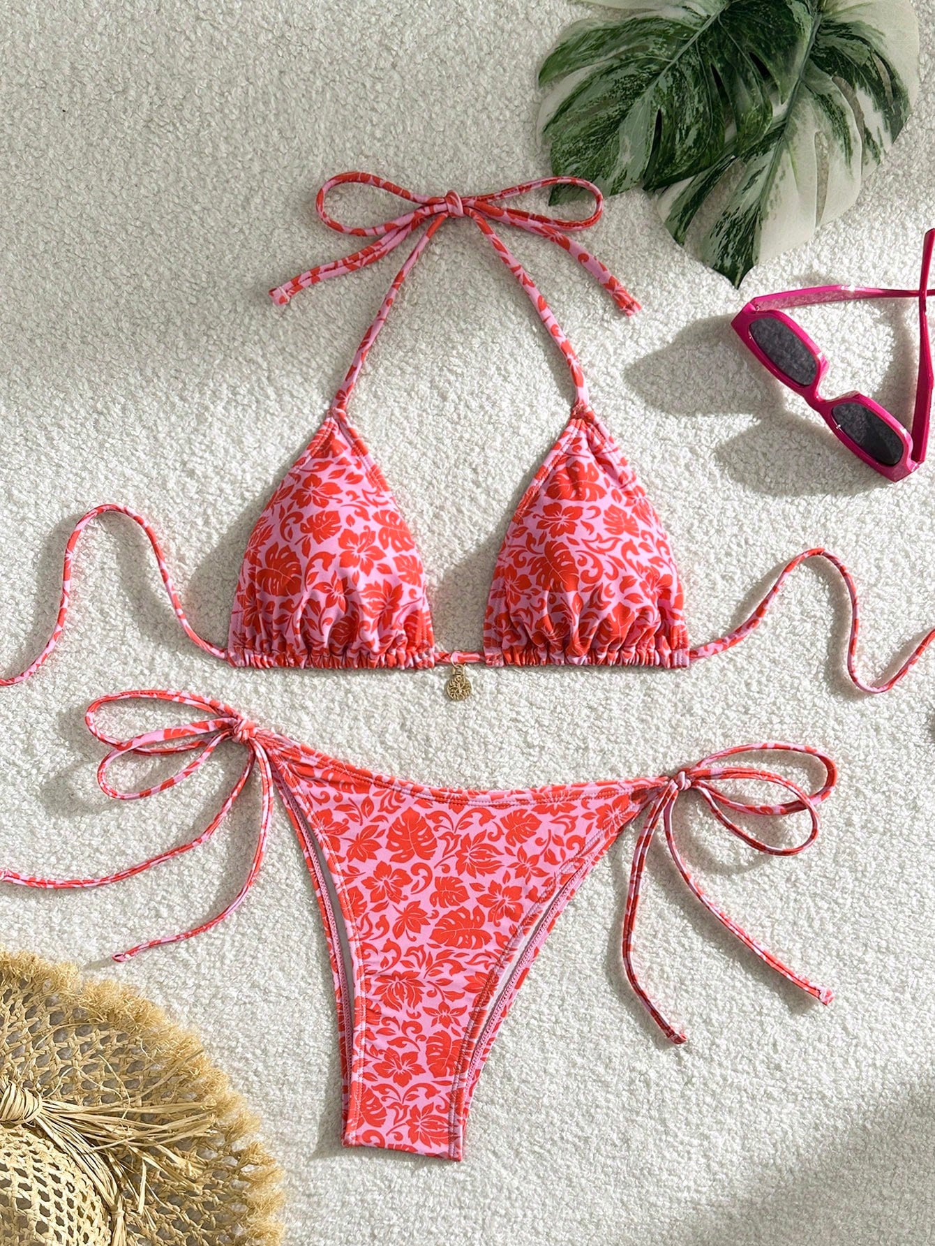 Swim Summer Beach Women Vacation Floral Print Halter Strap Bikini Set Printed Randomly